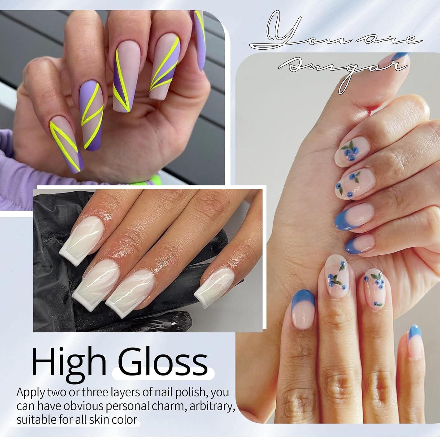 Base & Top Coat 4pc Glow Gel Nail Polish Long -Lasting Manicure Essentials-Free Shipping - Lady Luana Luxe Nails