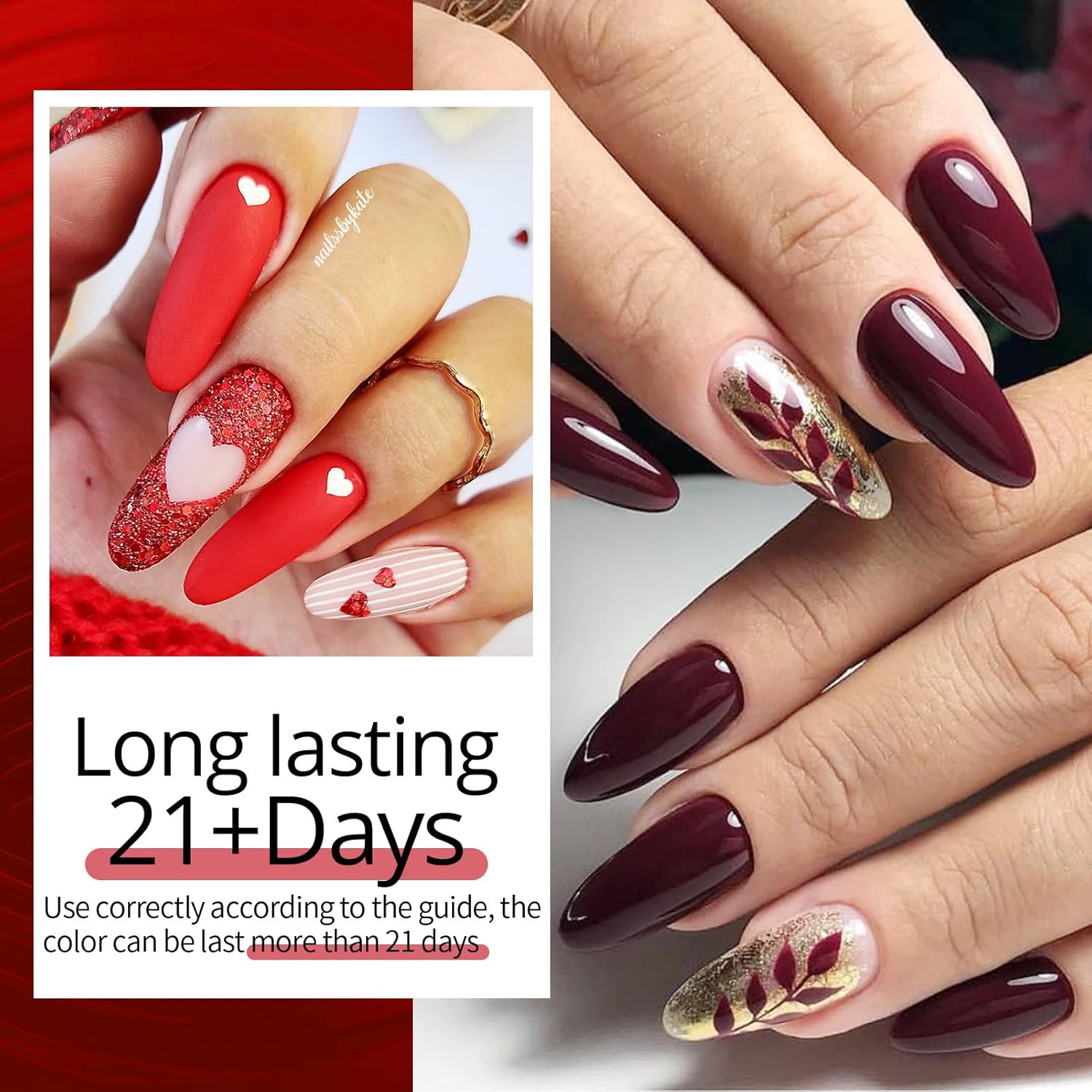 Red Glitter & Gloss Gel Nail Polish Long -Lasting Manicure Essentials-Free Shipping - Lady Luana Luxe Nails