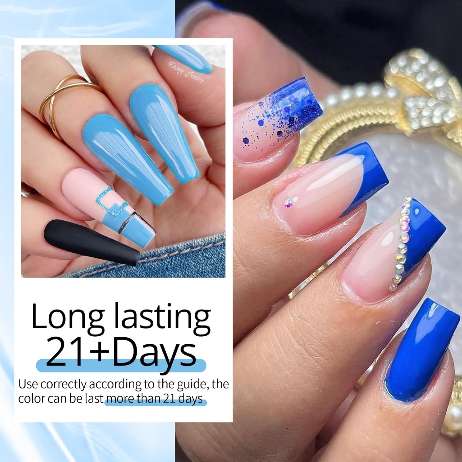 Blue Sparkle Shiny Glitter Gel Nail Polish Long-Lasting Manicure Essentials-Free Shipping - Lady Luana Luxe Nails