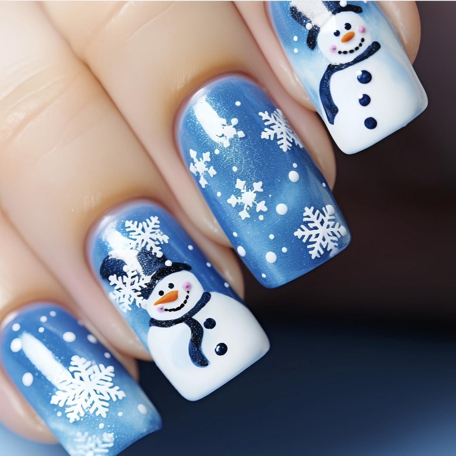 Snowman Snowflake Glossy Christmas Square Press-On Nail Set Acrylic Fake Nails-Free Shipping