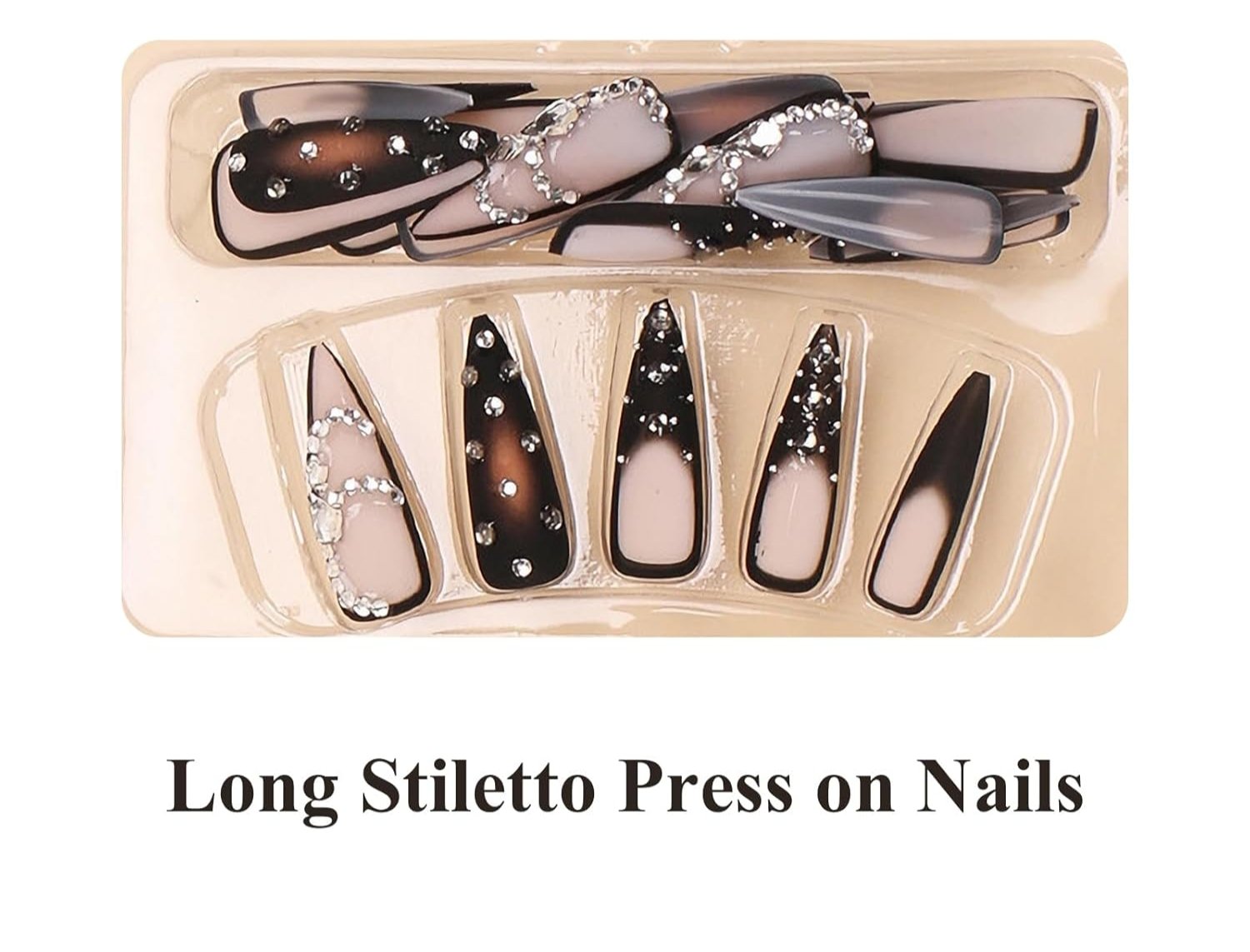 Black Matte Stiletto Rhinestone Press-On Nails Acrylic Fake Nails-Free Shipping