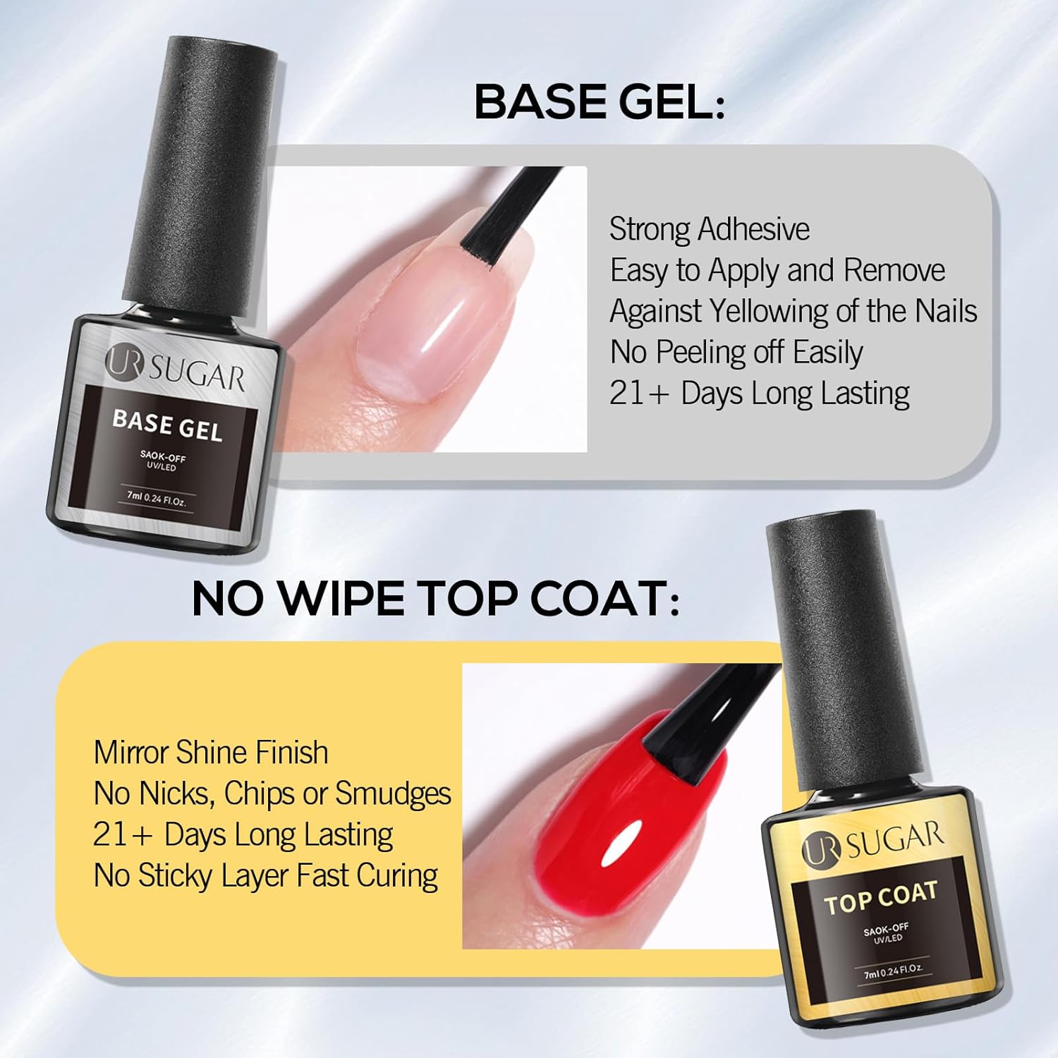 Base & Top Coat 4pc Glow Gel Nail Polish Long -Lasting Manicure Essentials-Free Shipping - Lady Luana Luxe Nails