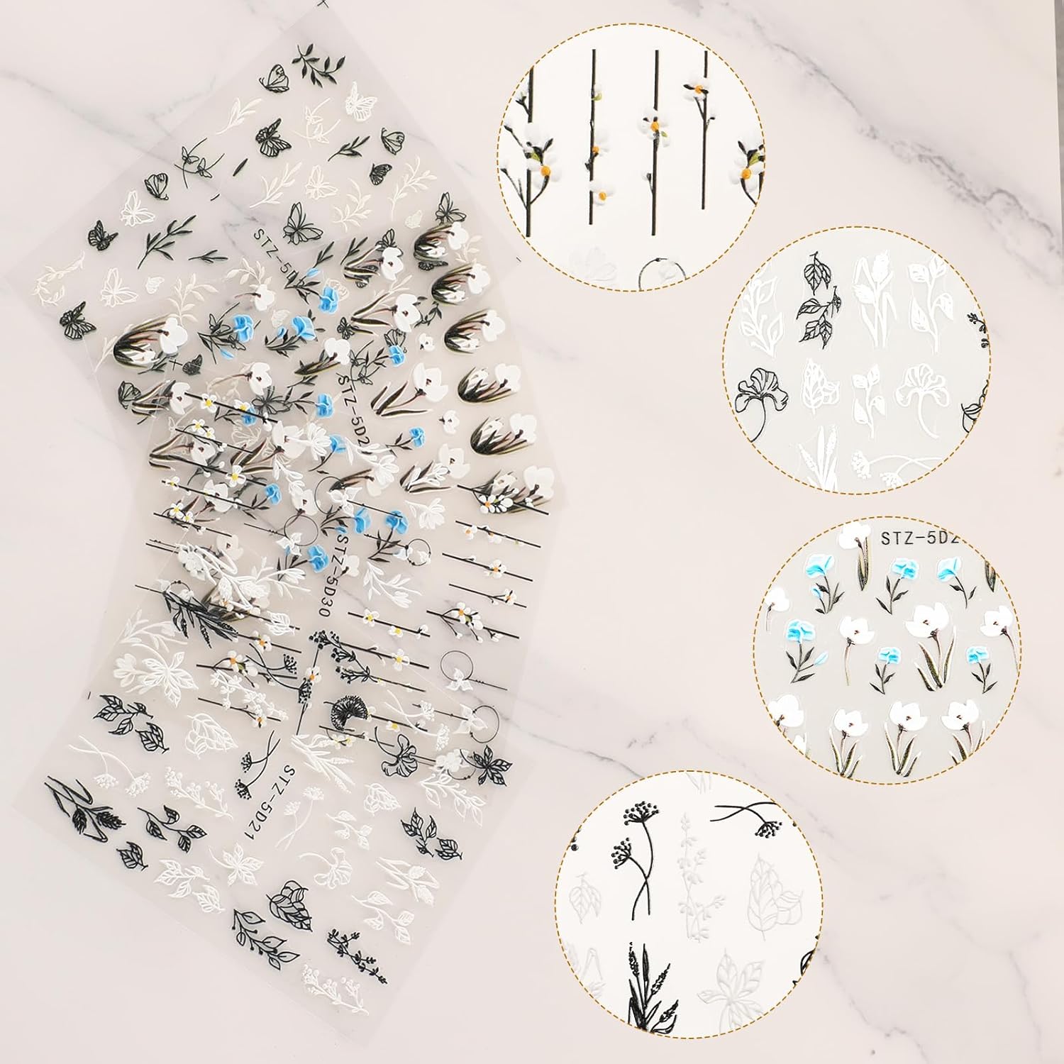 Floral Nail Sticker Set - Self Adhesive Flower Designs for DIY Nail Art, Free Shipping - Lady Luana Luxe Nails