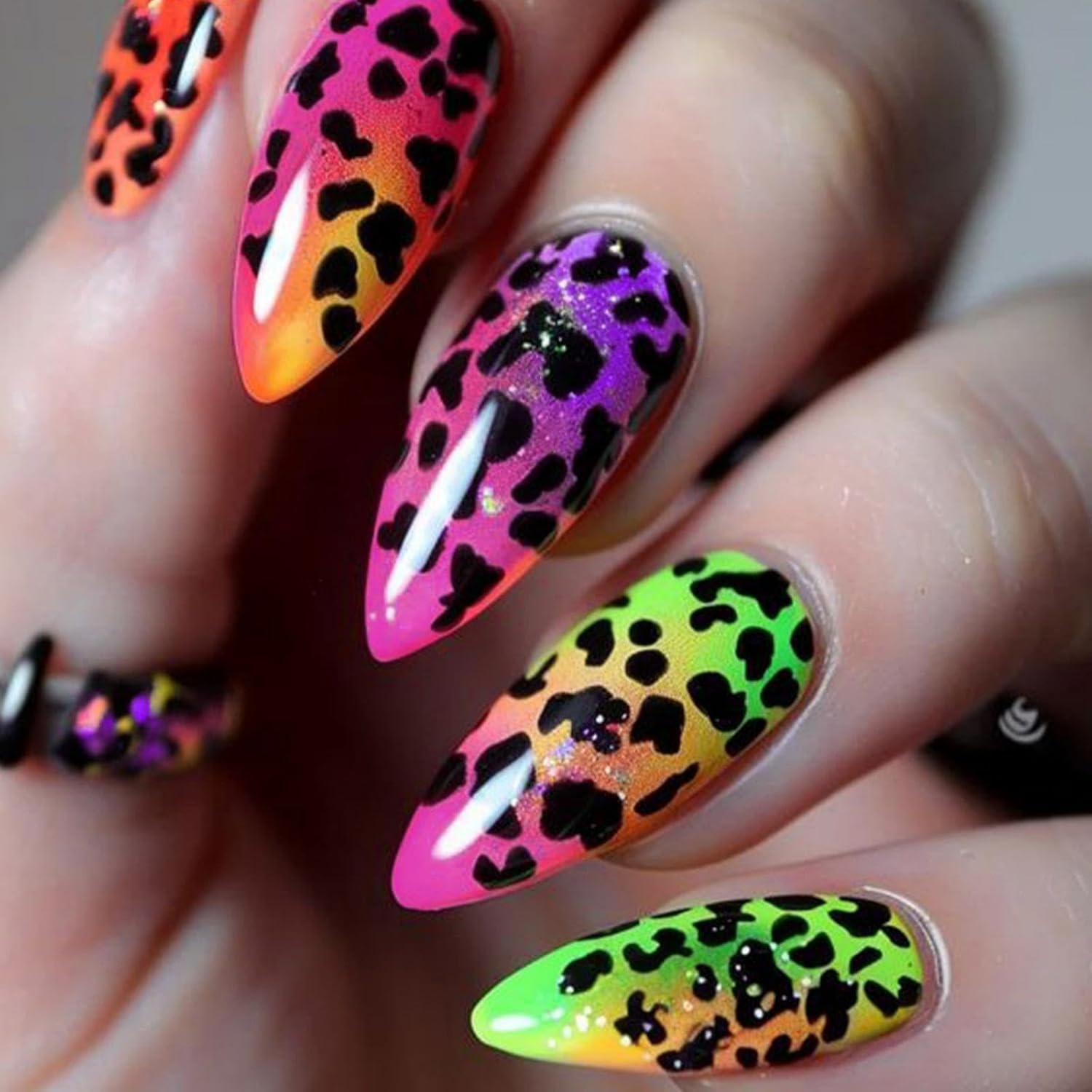 Colorful Leopard Print Almond Press-On Nails Acrylic Nails - Free Shipping