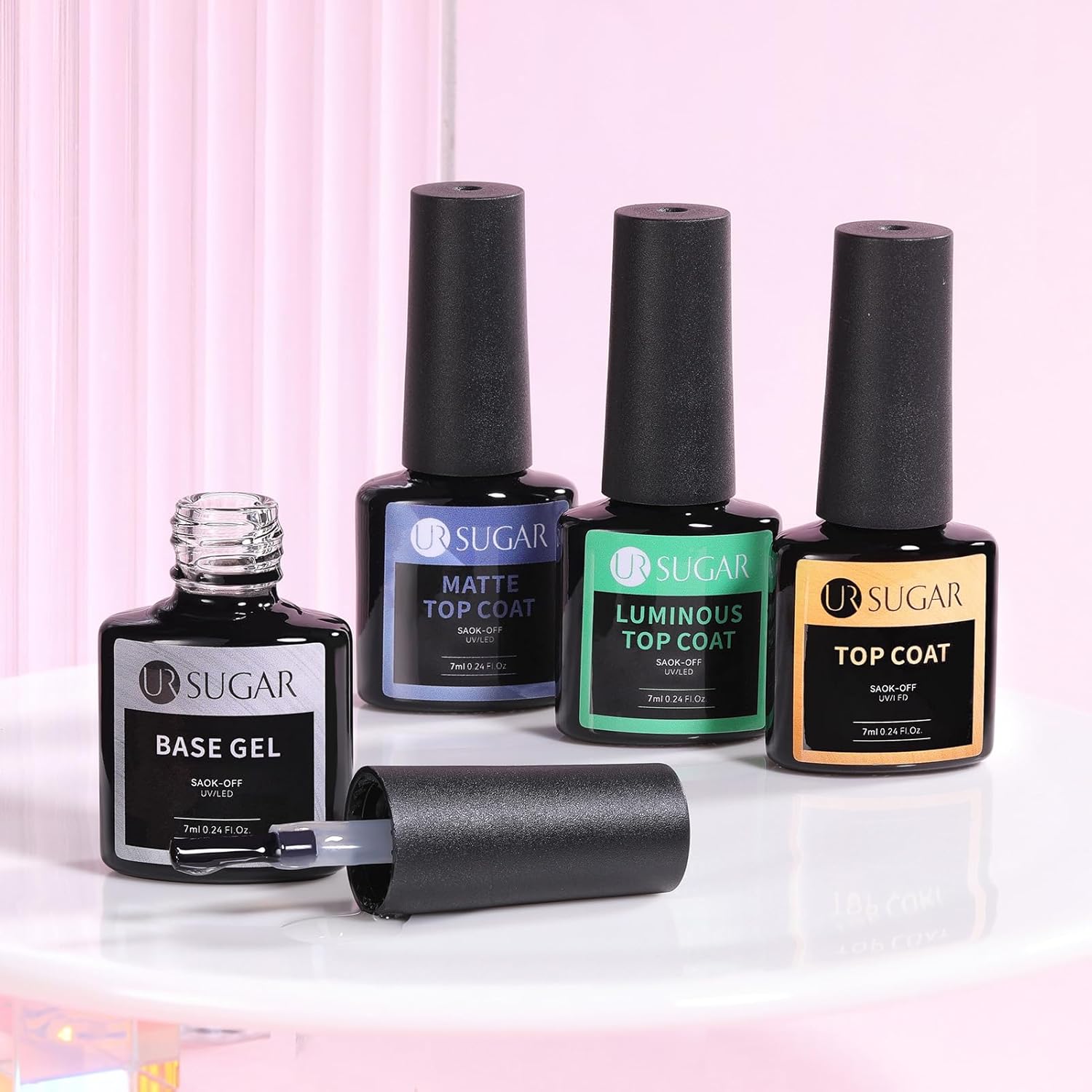 Base & Top Coat 4pc Glow Gel Nail Polish Long -Lasting Manicure Essentials-Free Shipping - Lady Luana Luxe Nails