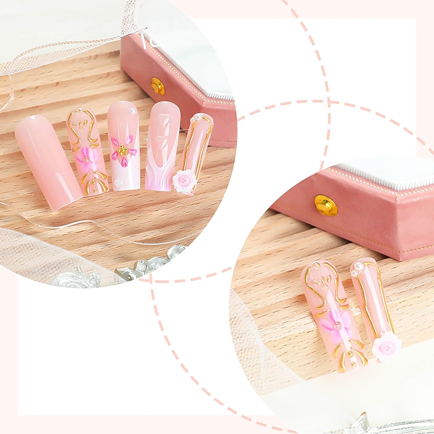 Floral Pearl Press-On Nails Long Square Coffin Acrylic Fake Nails - Free Shipping