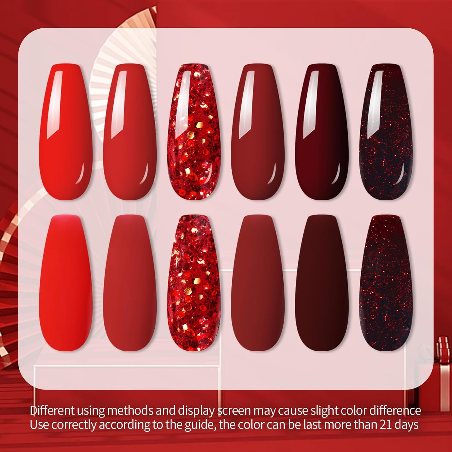 Red Glitter & Gloss Gel Nail Polish Long -Lasting Manicure Essentials-Free Shipping - Lady Luana Luxe Nails