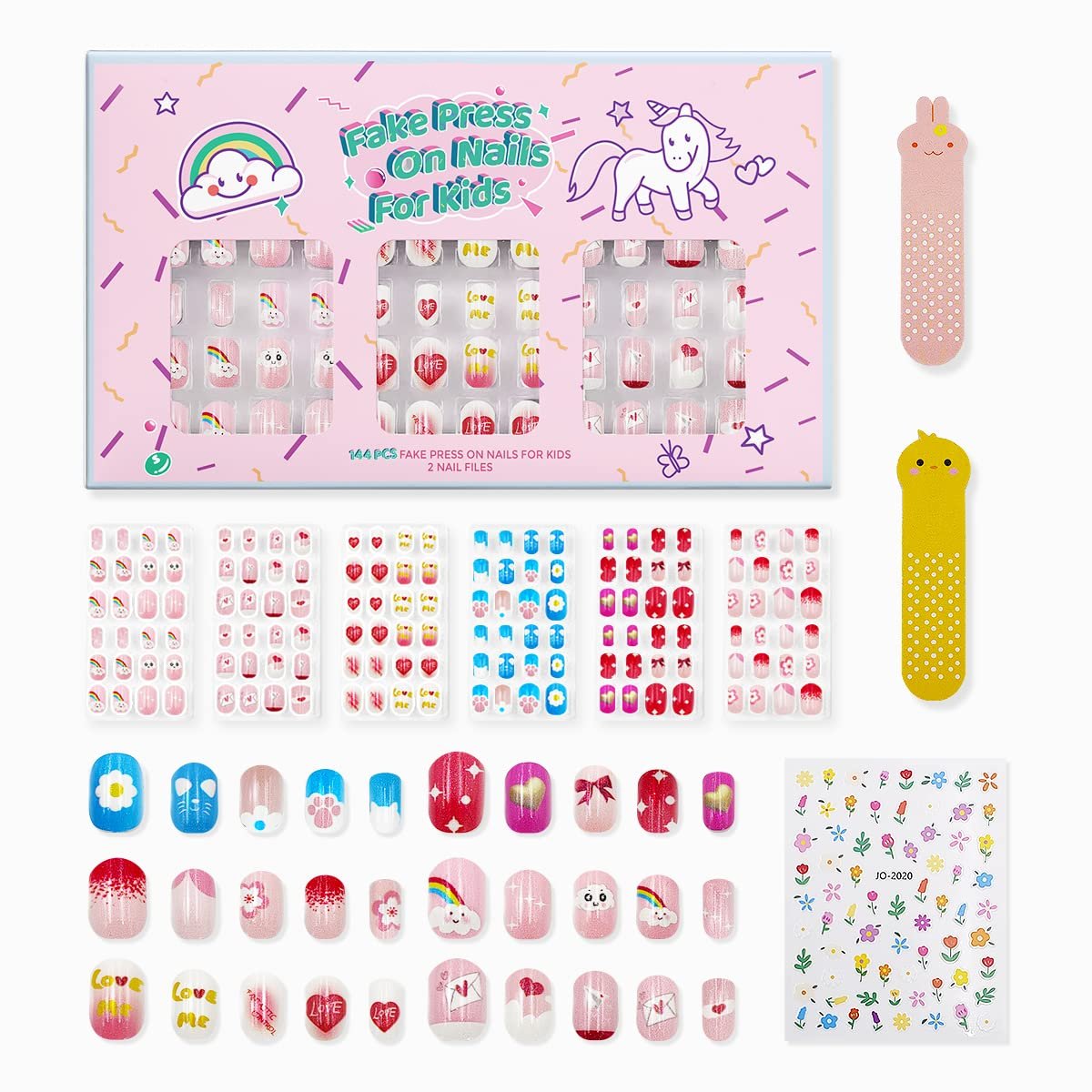 Kids Weather Designs 144Pcs Press on Nails - Cute Pre-Glue Full Cover Acrylic Nail Tips Kit - Free Shipping