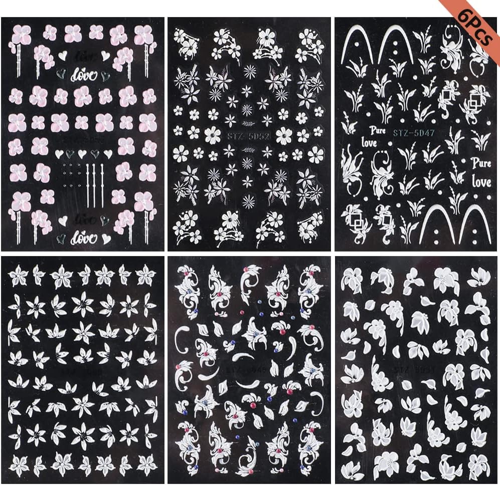Exquisite Pink White Floral 5-D Nail Art Stickers - Self-adhesive Luxurious Decorations, Free Shipping - Lady Luana Luxe Nails