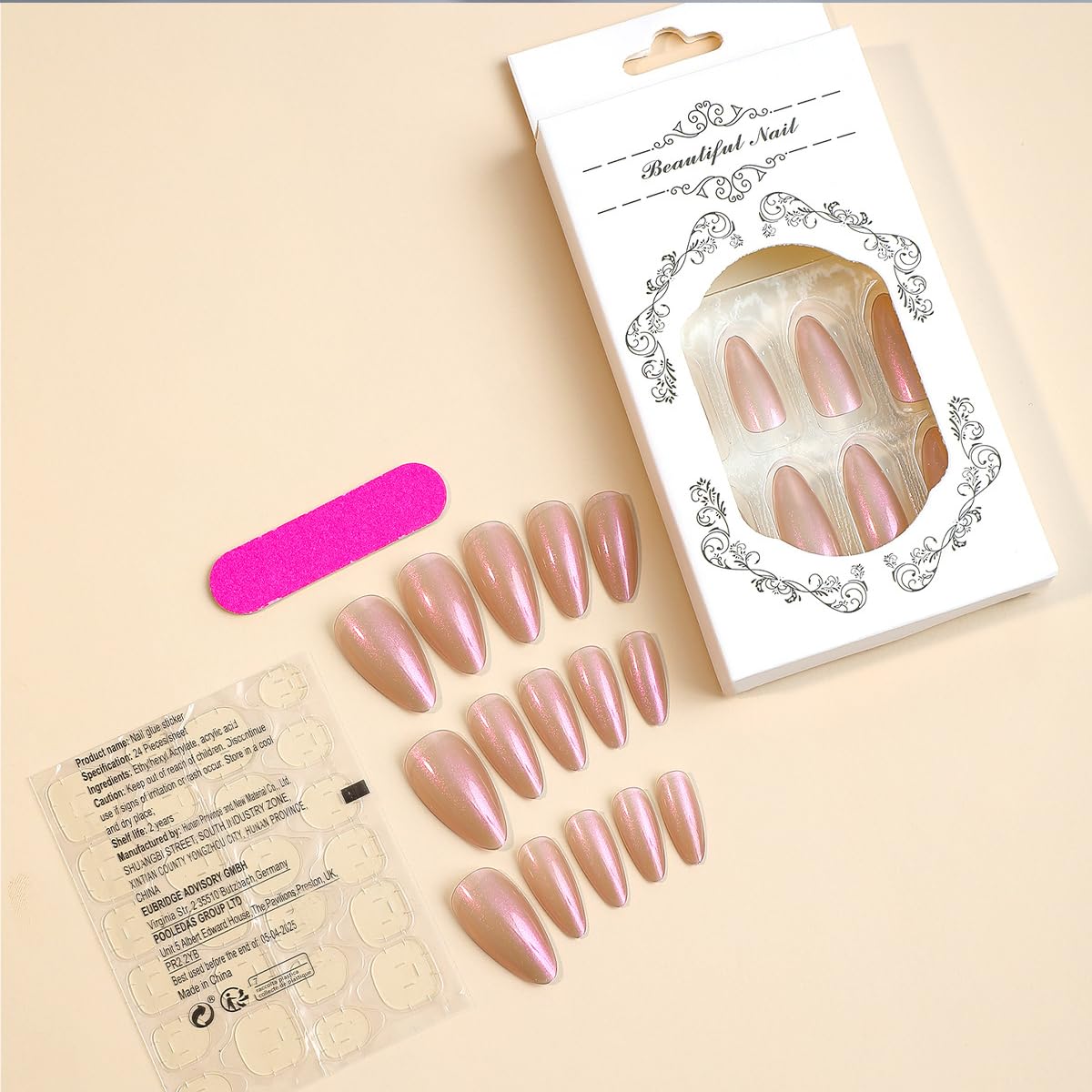 Classic Natural Clear Almond Press-On Fake Nails- Free Shipping