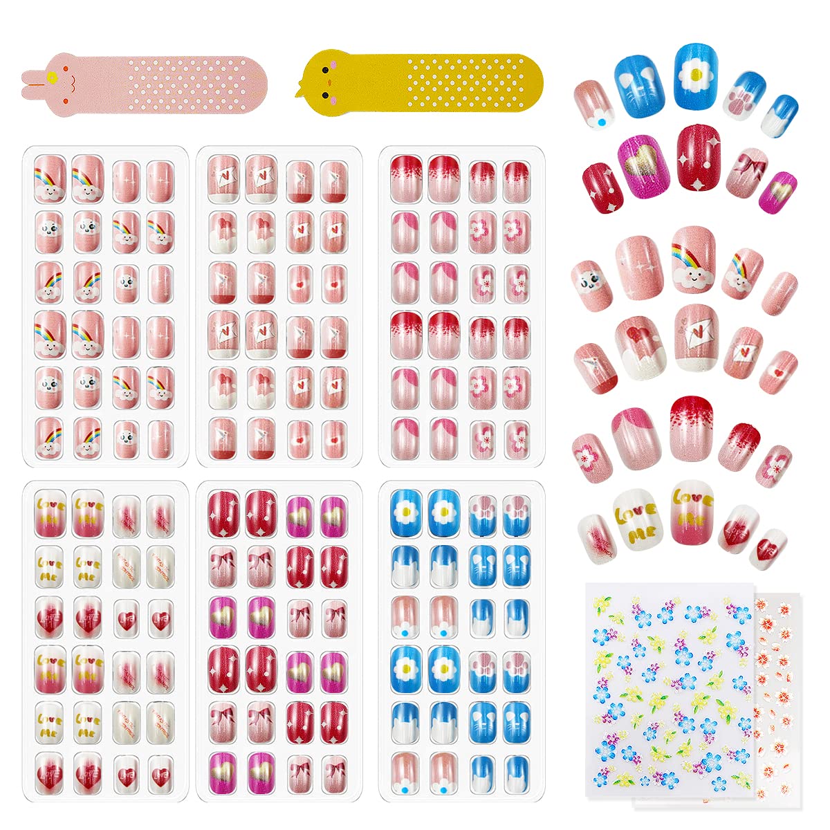 Kids Weather Designs 144Pcs Press on Nails - Cute Pre-Glue Full Cover Acrylic Nail Tips Kit - Free Shipping