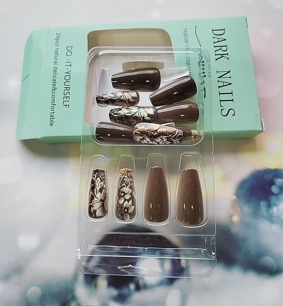 Brown Embossed 3D Lace Press-On Nails False Nails - Free Shipping