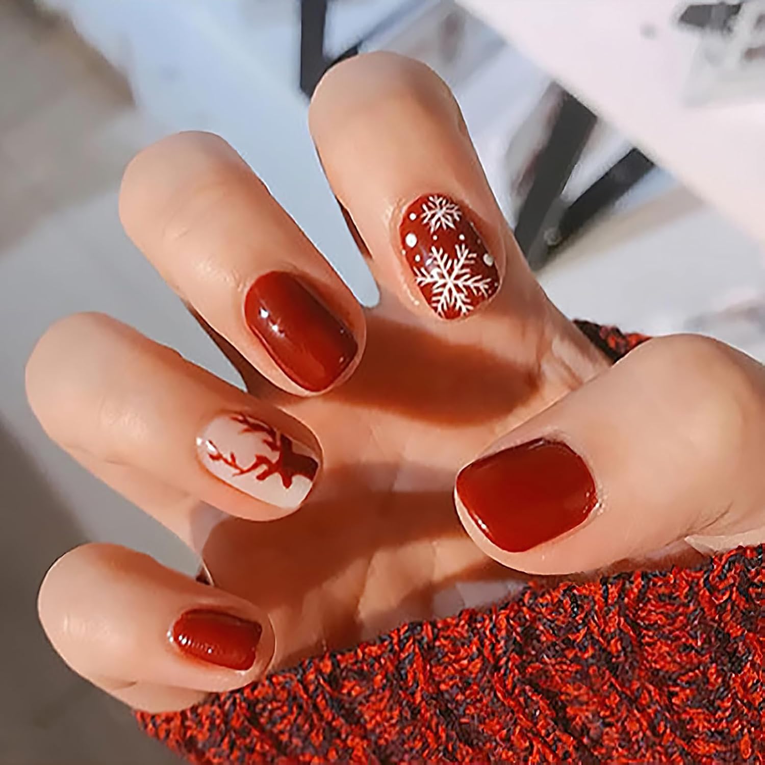 Christmas Hat Bow Design Press-On Nails Short Square Acrylic Set 24pcs Stick-On Manicure-Free Shipping - Lady Luana Luxe Nails