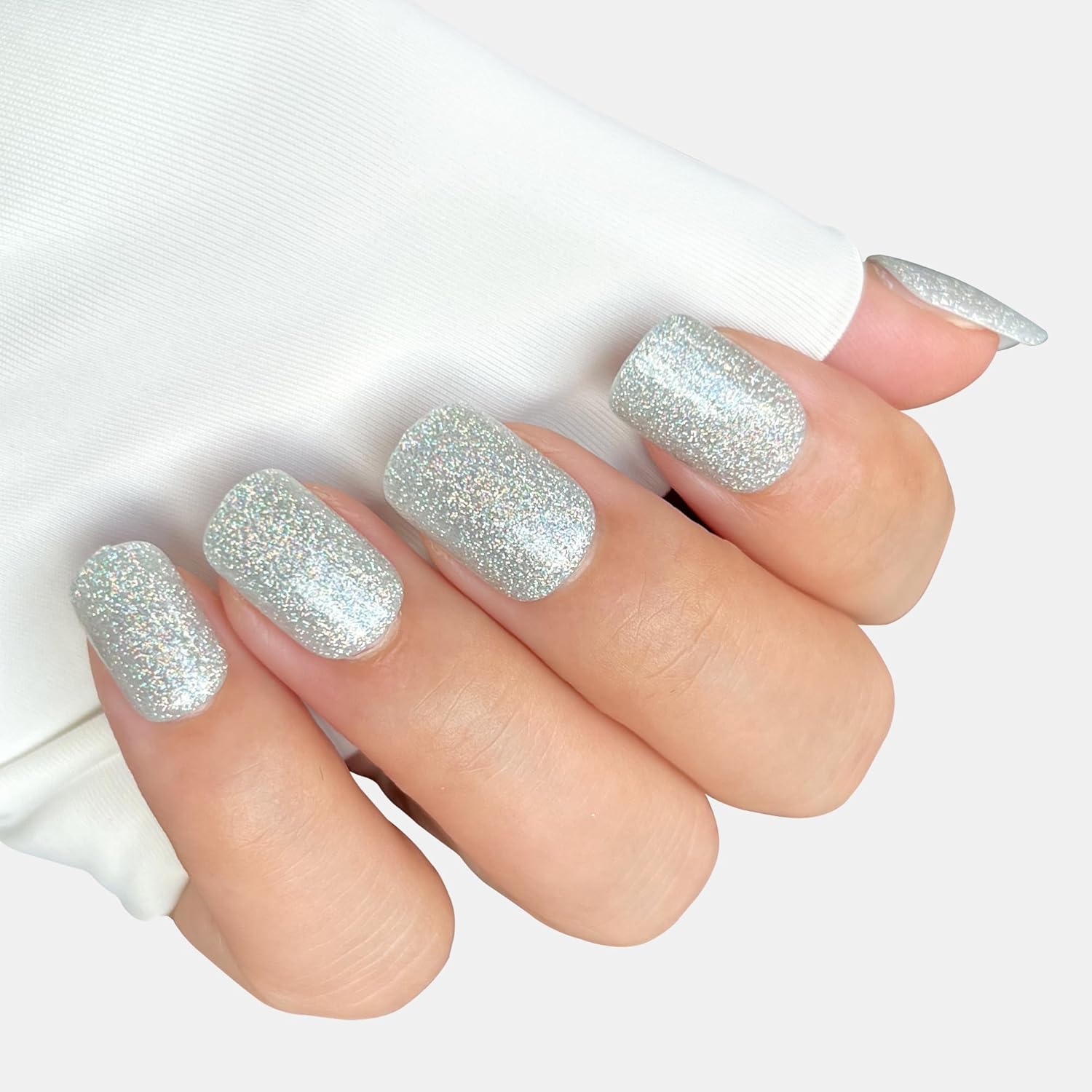Dazzling Silver Glitter Square Press-On Nails Acrylic Fake Nails - Free Shipping