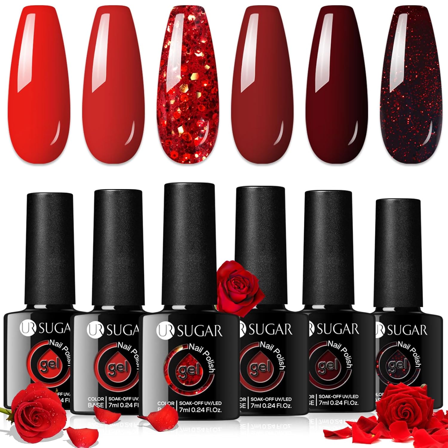 Red Glitter & Gloss Gel Nail Polish Long -Lasting Manicure Essentials-Free Shipping - Lady Luana Luxe Nails