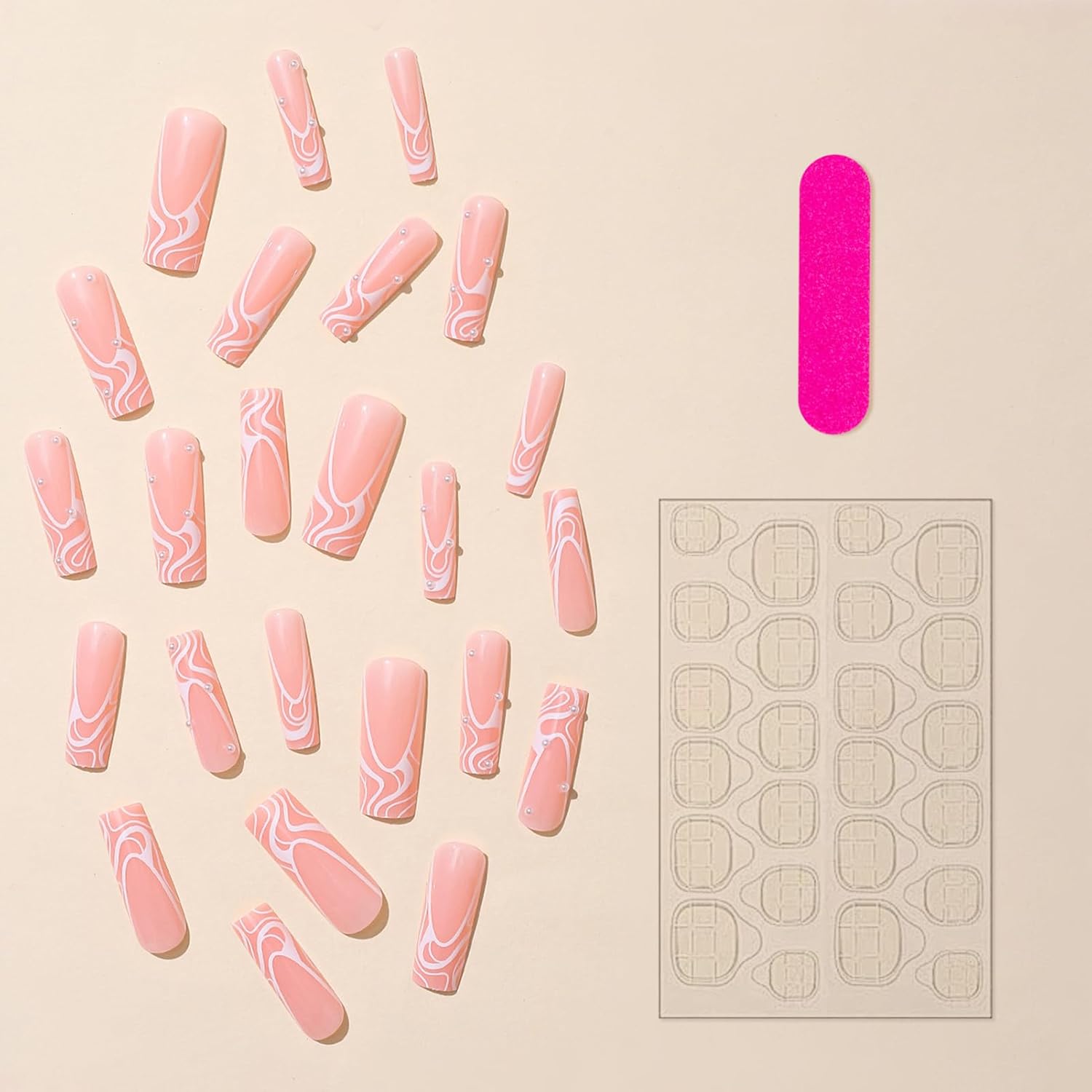 Abstract Swirl Rhinestone Long Coffin Press-On Nails Acrylic False Nails - Free Shipping