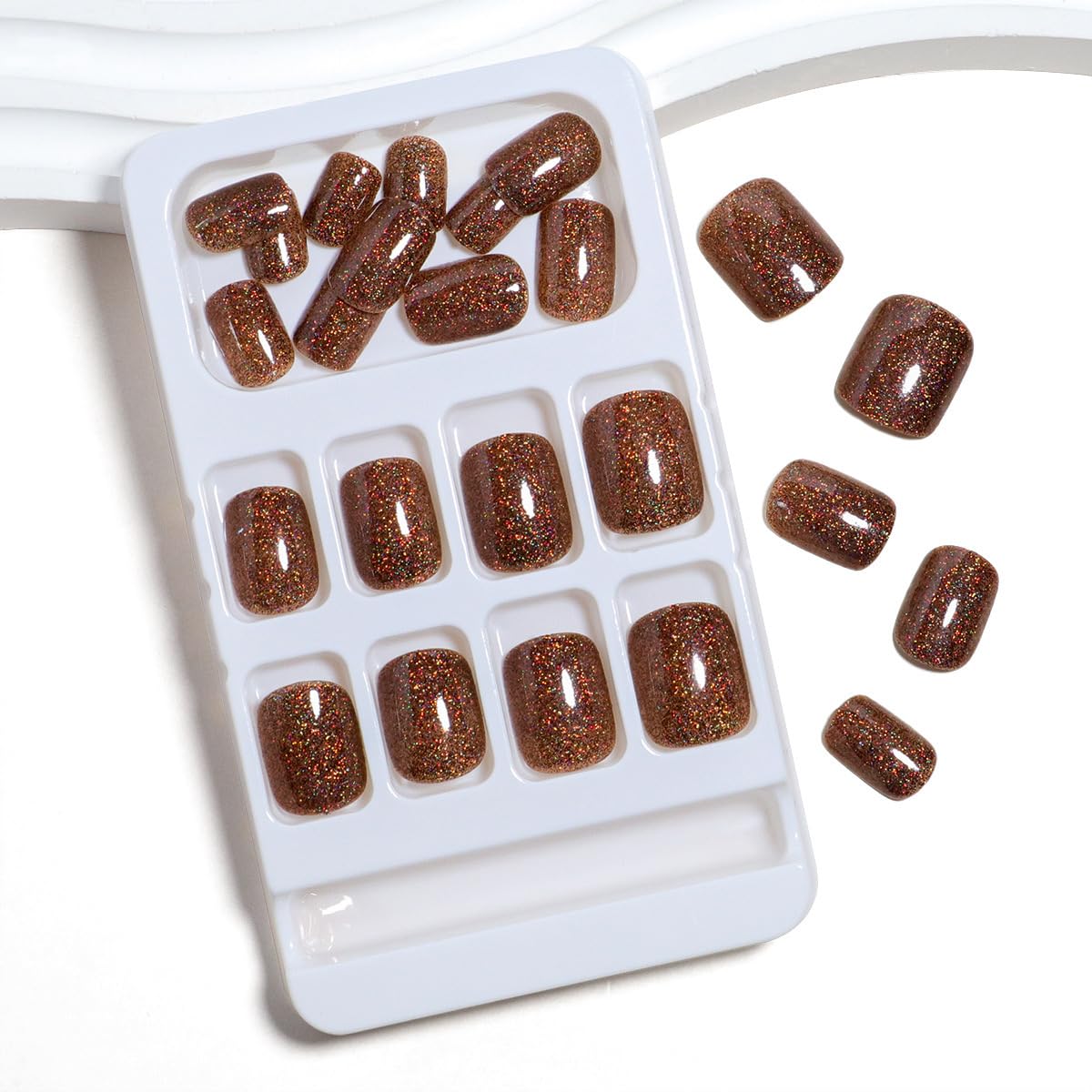 Brown Glitter Square Press-On Nails Acrylic Glitter False Nails – Free Shipping