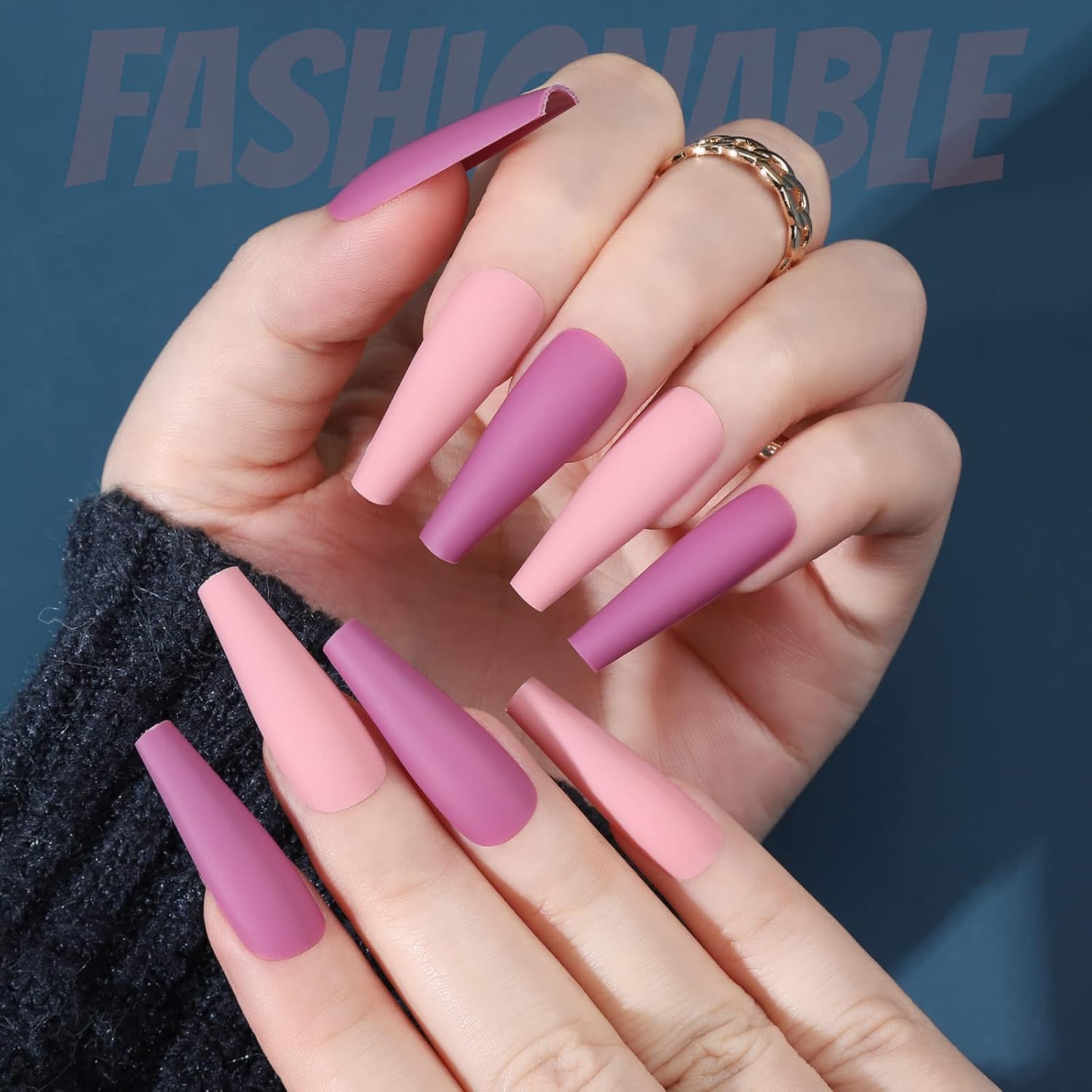 240pcs Matte Long Coffin Acrylic Glue-On Nails Kit 12 Full Set-Free Shipping