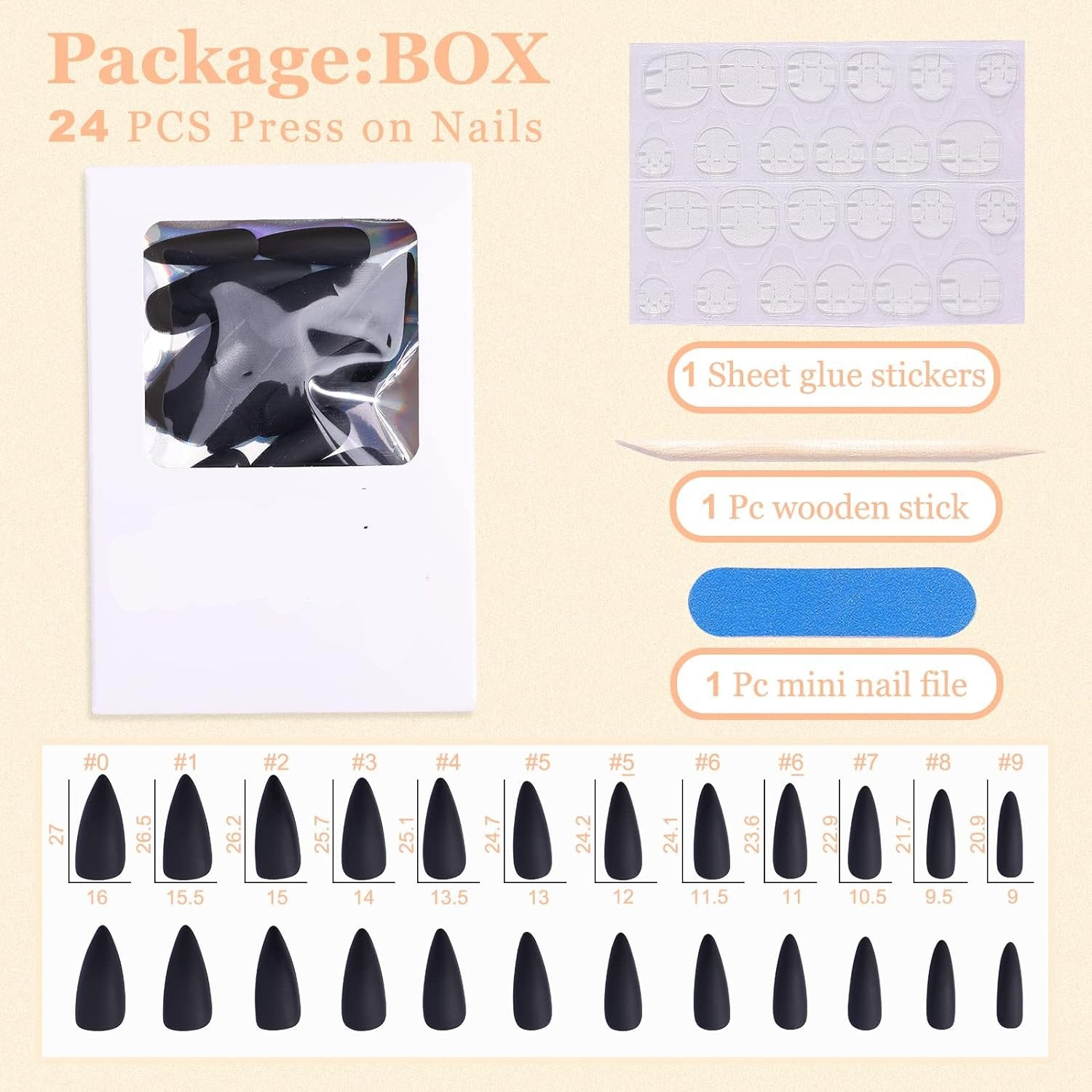 Elegant Black Medium Matte Stiletto Press-On Fake Nails–Trendy Artificial Manicure for Effortless Style-Free Shipping