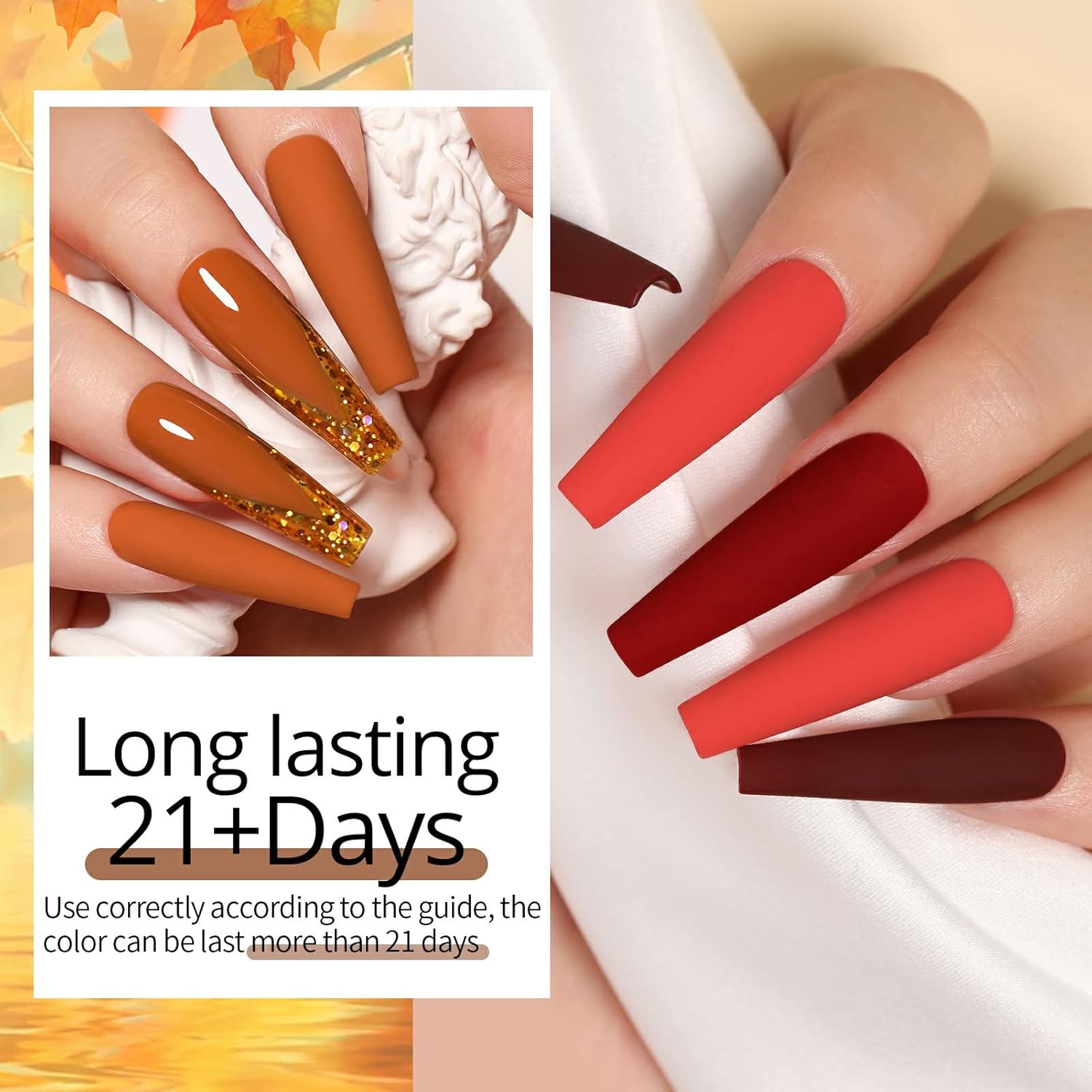 Autumn Maple Sparkle Shiny Glitter Gel Nail Polish Long-Lasting Manicure Essentials-Free Shipping - Lady Luana Luxe Nails