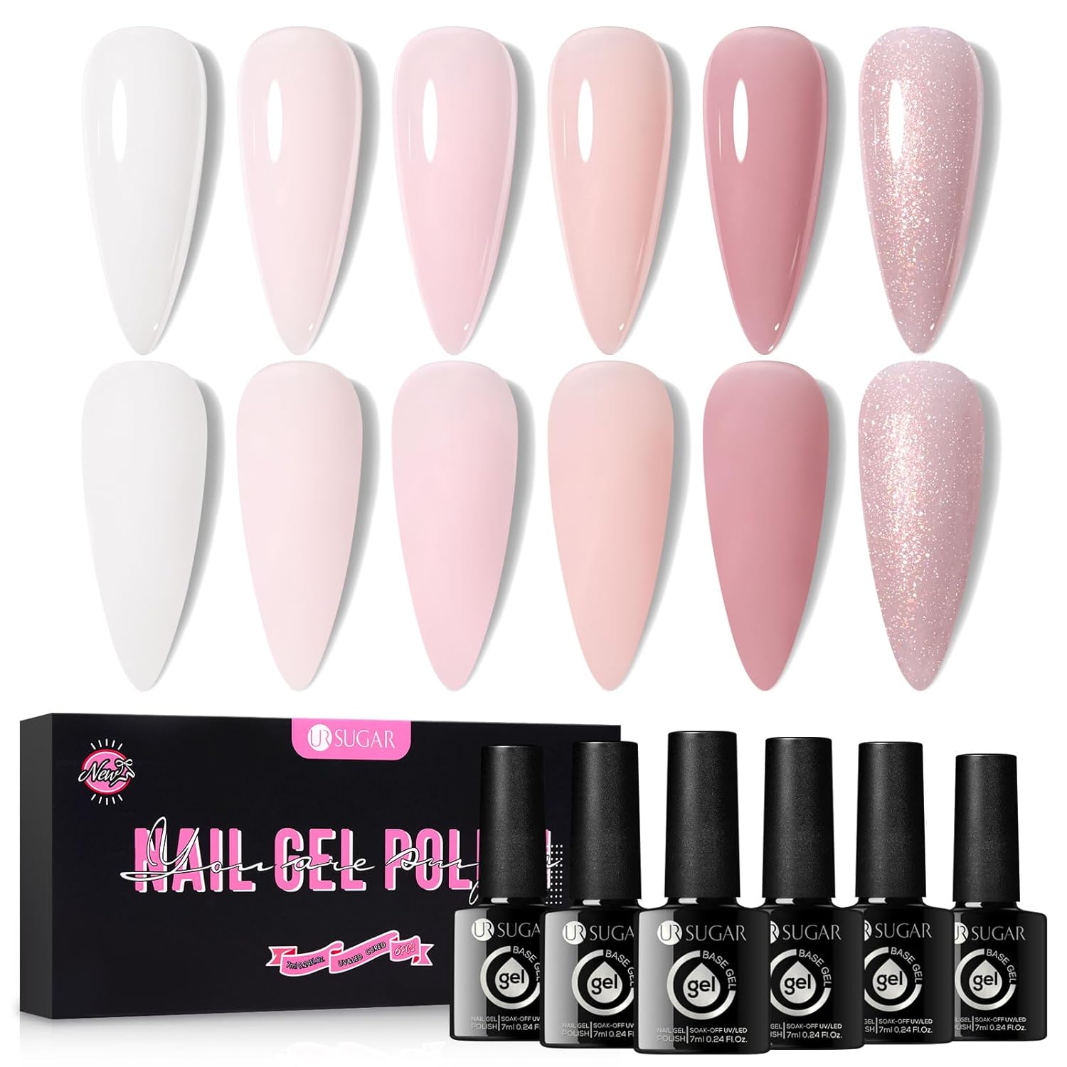 Pink Base 4 in 1 Builder Gel Nail Polish Long -Lasting 6 Set Manicure Essentials-Free Shipping - Lady Luana Luxe Nails
