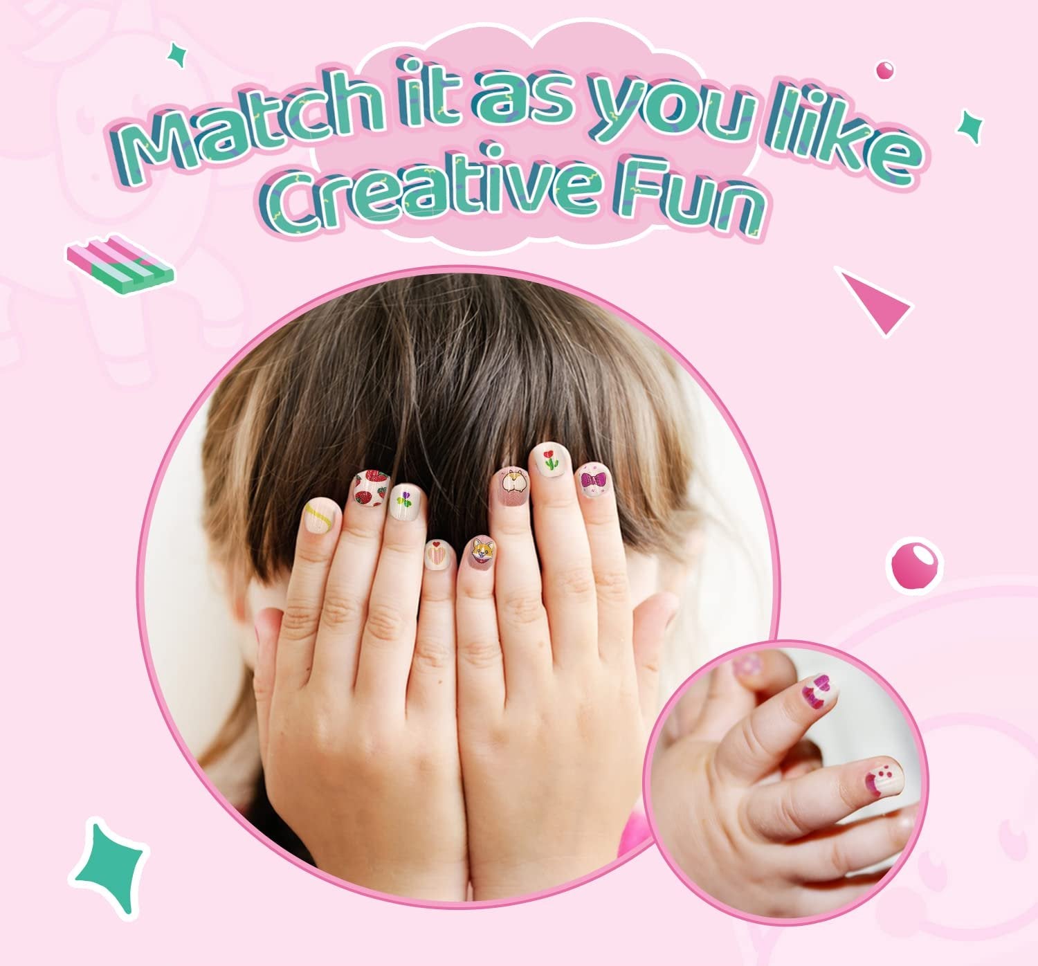 Kids Weather Designs 144Pcs Press on Nails - Cute Pre-Glue Full Cover Acrylic Nail Tips Kit - Free Shipping