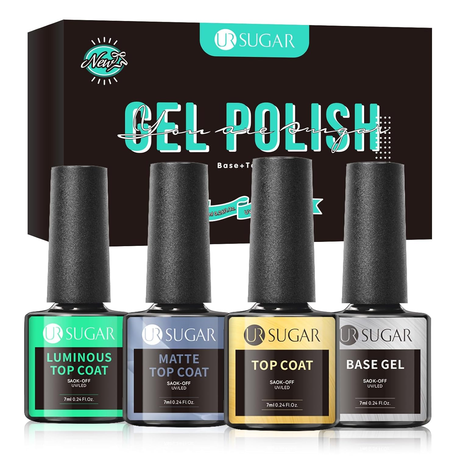 Base & Top Coat 4pc Glow Gel Nail Polish Long -Lasting Manicure Essentials-Free Shipping - Lady Luana Luxe Nails