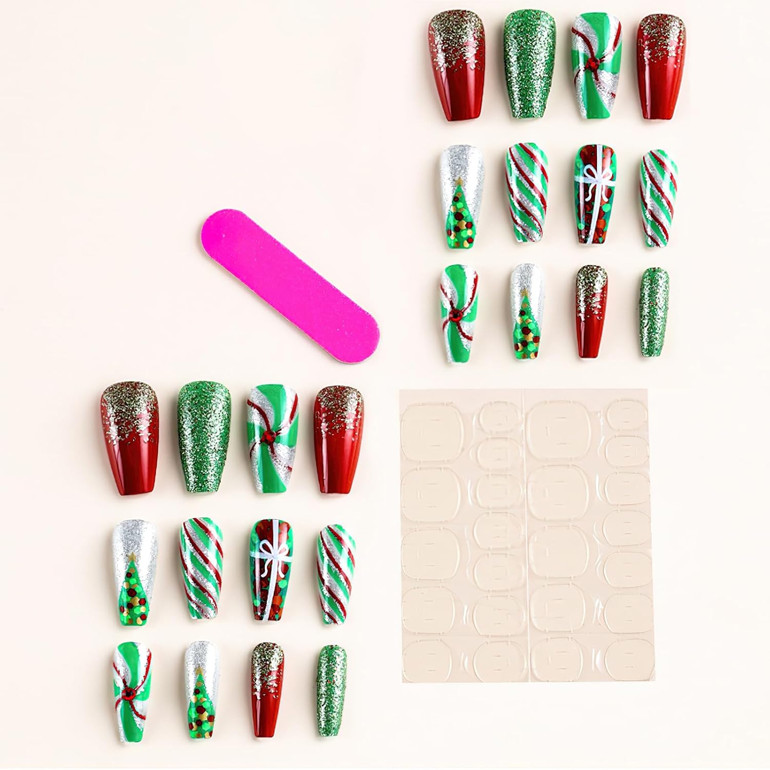 Christmas Hat Bow Design Press-On Nails Short Square Acrylic Set 24pcs Stick-On Manicure-Free Shipping - Lady Luana Luxe Nails