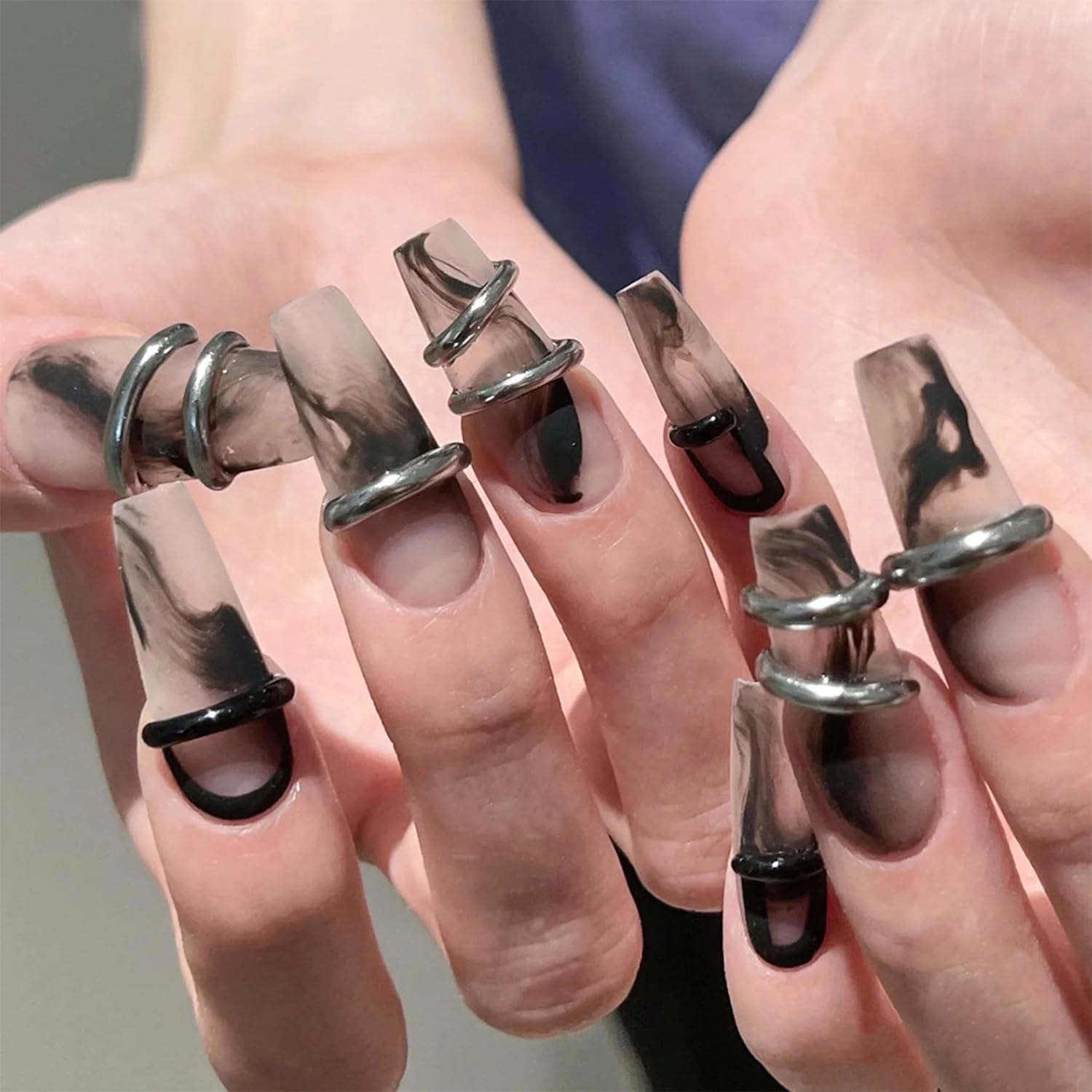 Edgy Coffin Press-On Nails with Frosted Finish and Unique Design – Free Shipping