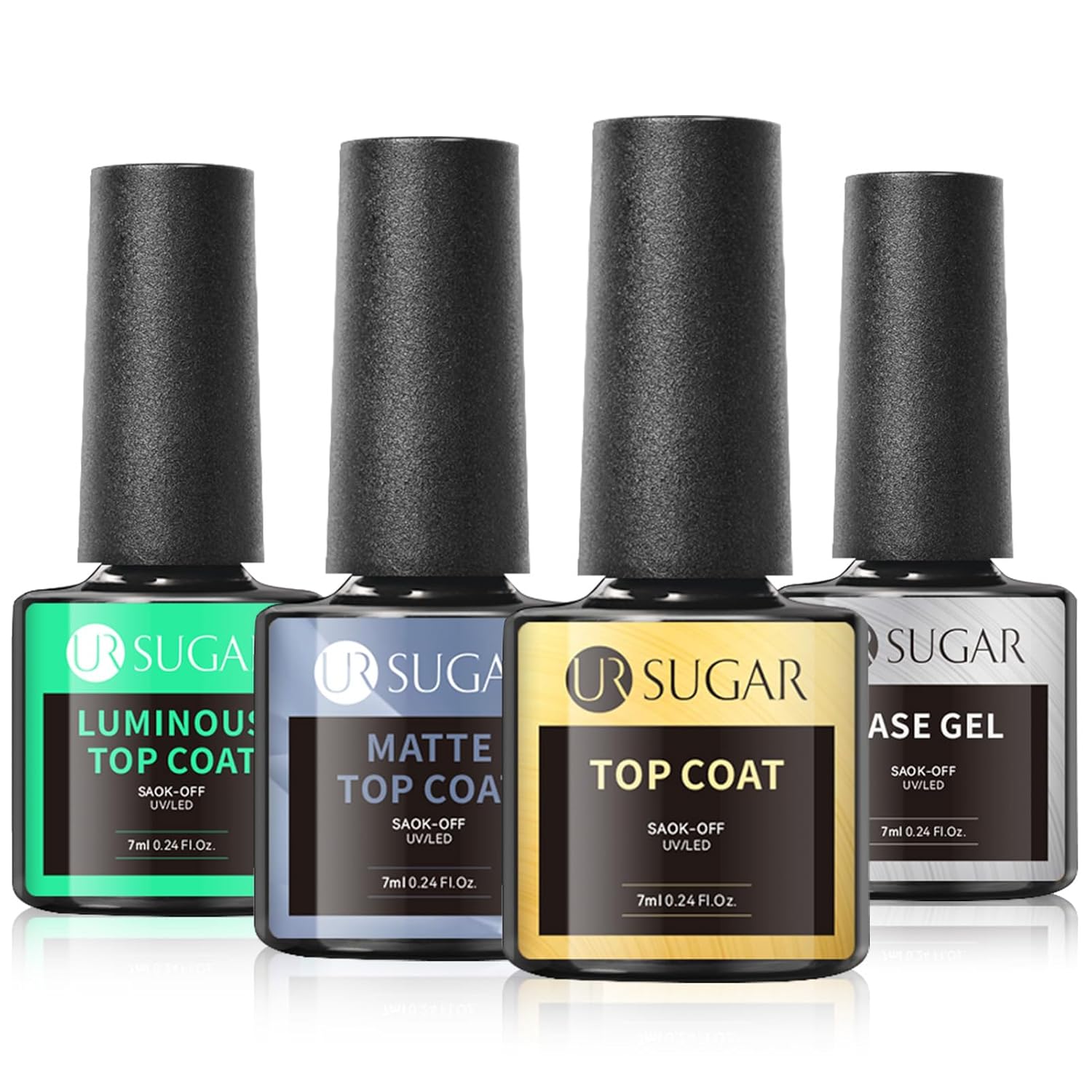 Base & Top Coat 4pc Glow Gel Nail Polish Long -Lasting Manicure Essentials-Free Shipping - Lady Luana Luxe Nails