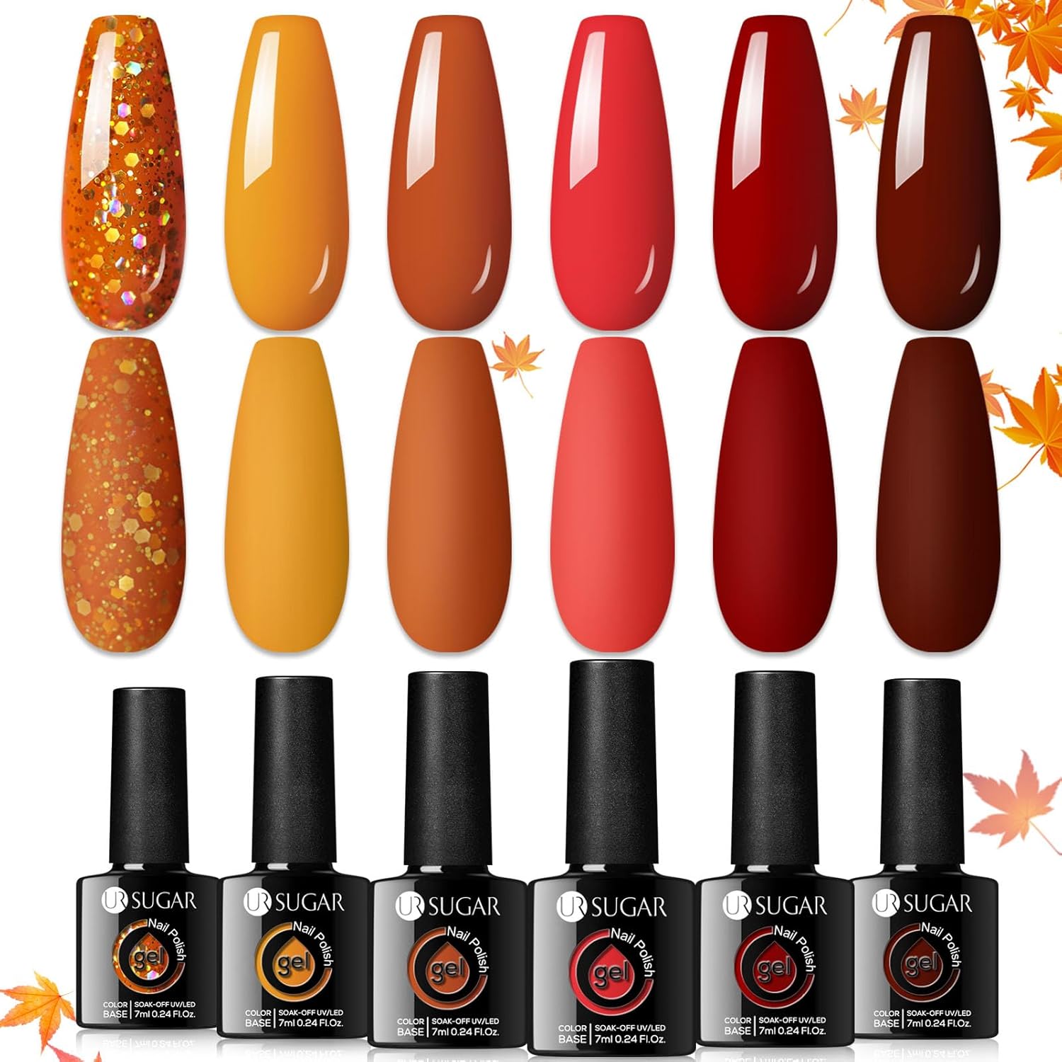 Autumn Maple Sparkle Shiny Glitter Gel Nail Polish Long-Lasting Manicure Essentials-Free Shipping - Lady Luana Luxe Nails