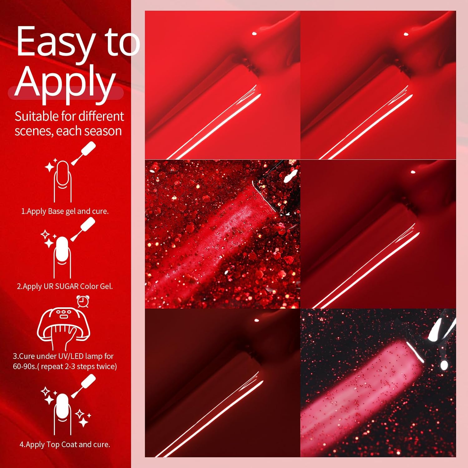 Red Glitter & Gloss Gel Nail Polish Long -Lasting Manicure Essentials-Free Shipping - Lady Luana Luxe Nails