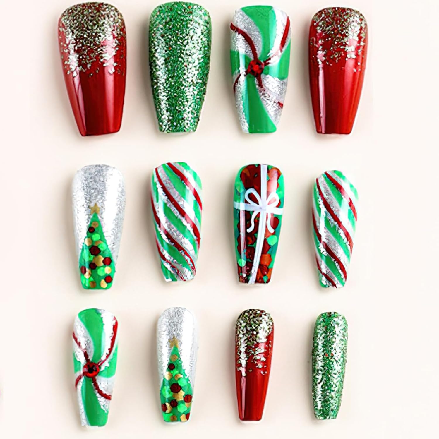 Christmas Hat Bow Design Press-On Nails Short Square Acrylic Set 24pcs Stick-On Manicure-Free Shipping - Lady Luana Luxe Nails