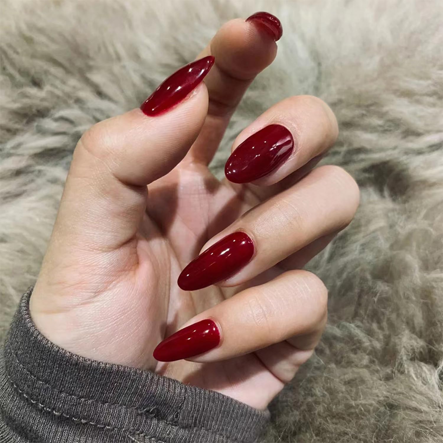 Chic Red Medium Length Press On Almond Nails Easy Apply-Free Shipping - Lady Luana Luxe Nails