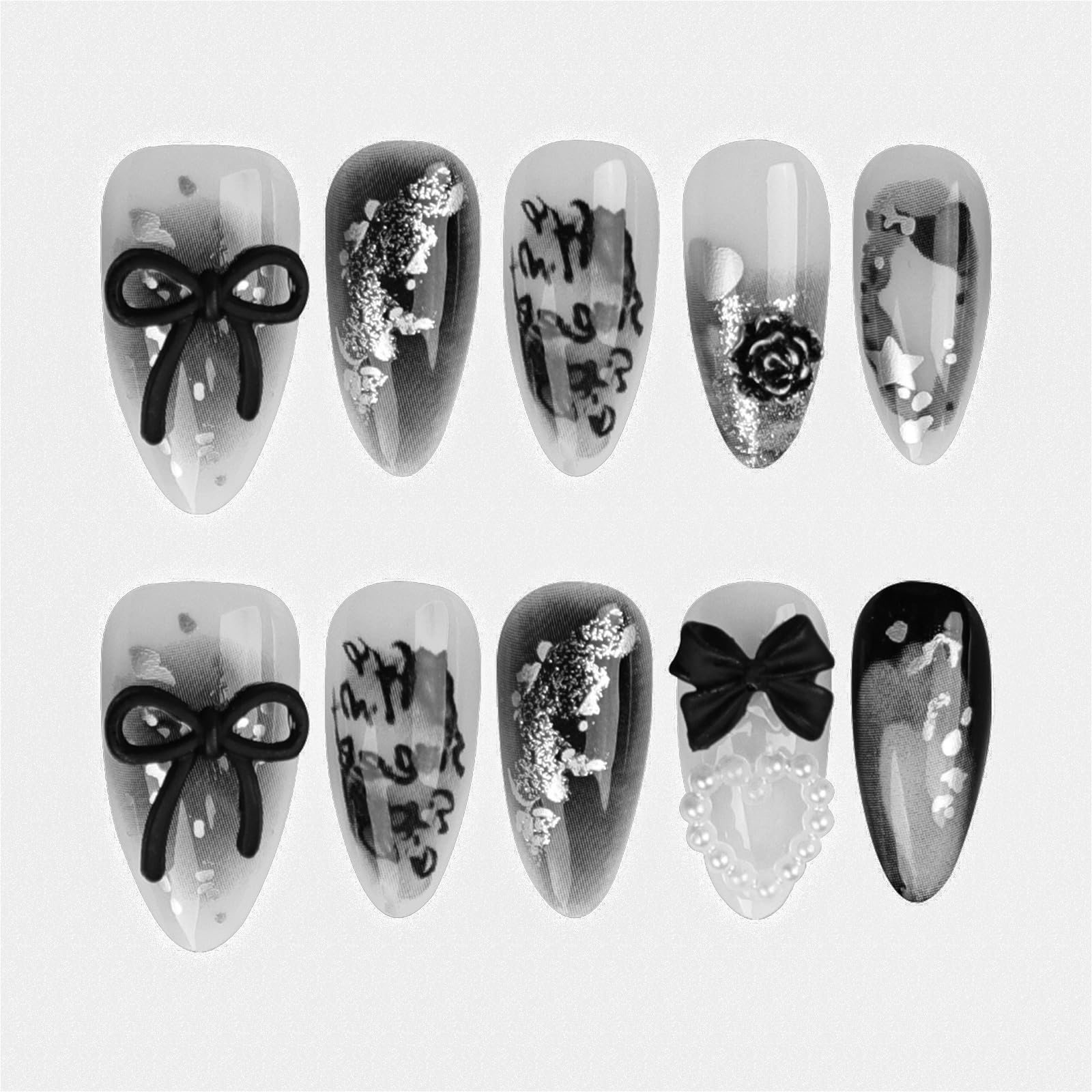 24Pcs Flower Press on Nails Medium Almond Fake Nails with 3D Colorful Spring Floral Butterfly Design Gold Beads Rhinestones Charms False Nails French Tips Glue on Nails for Women Daily Wear