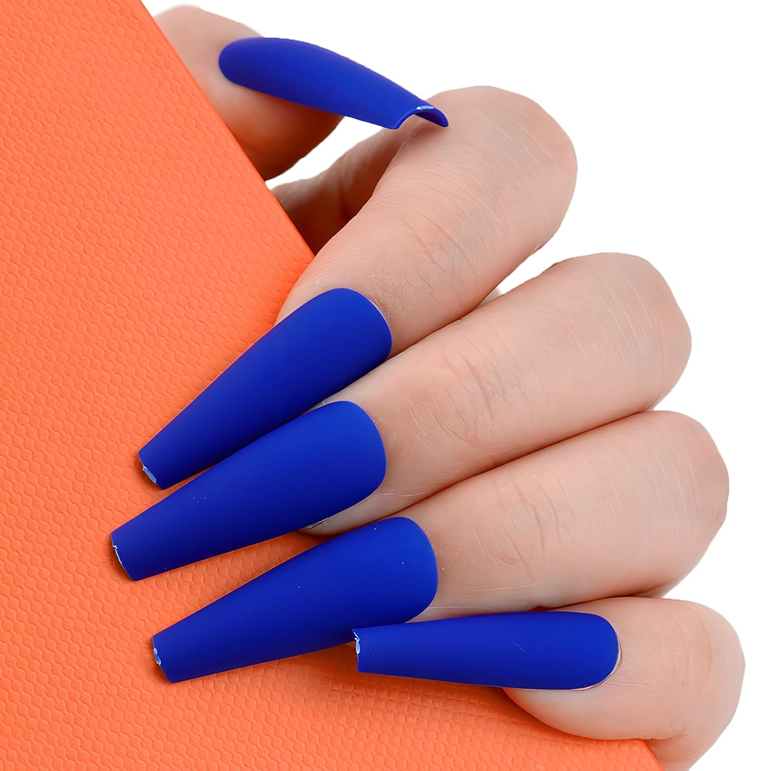 Blue Matte Long Coffin Press-On Nails Acrylic Full Cover Fake Nails – Free Shipping