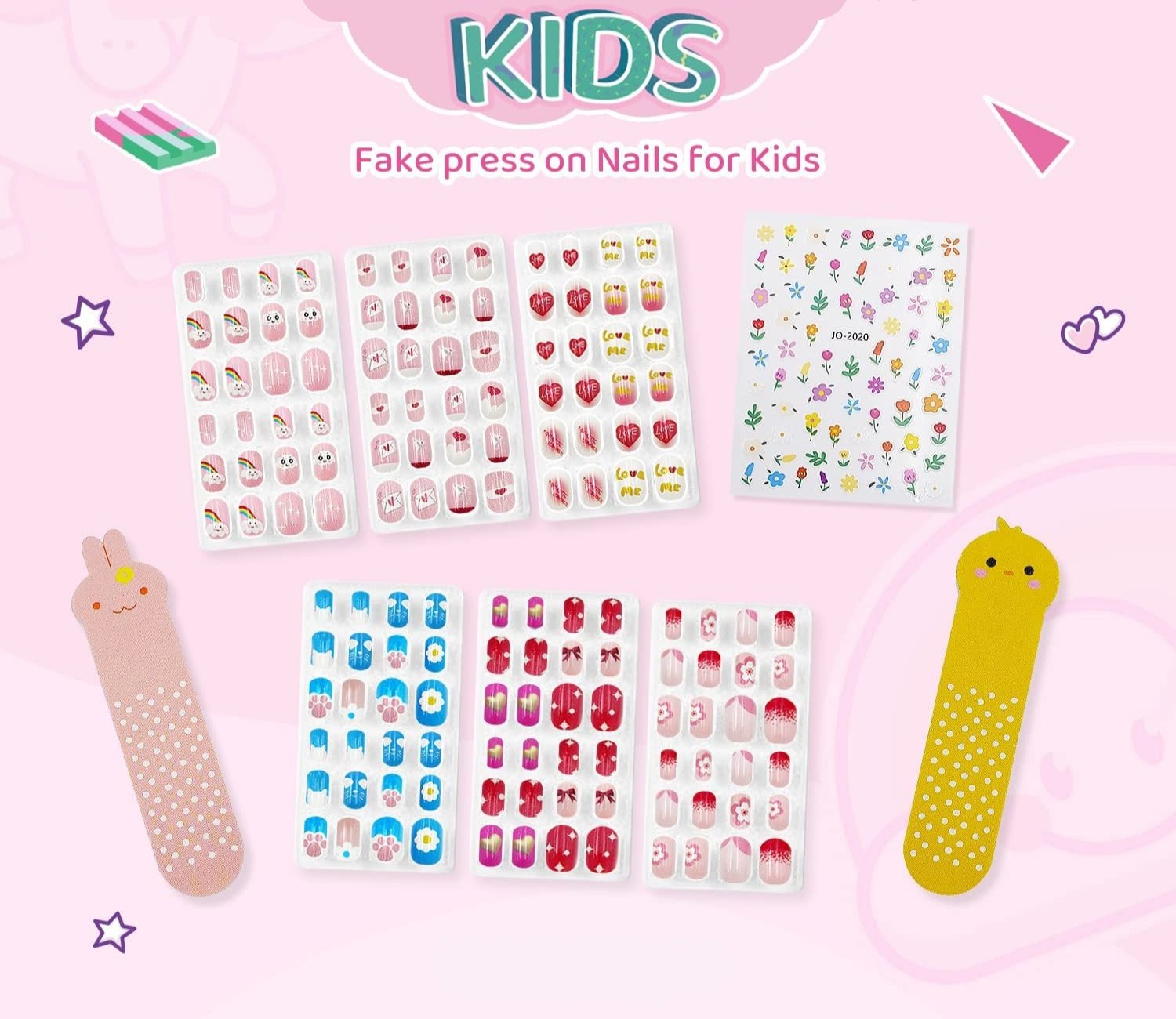 Kids Weather Designs 144Pcs Press on Nails - Cute Pre-Glue Full Cover Acrylic Nail Tips Kit - Free Shipping