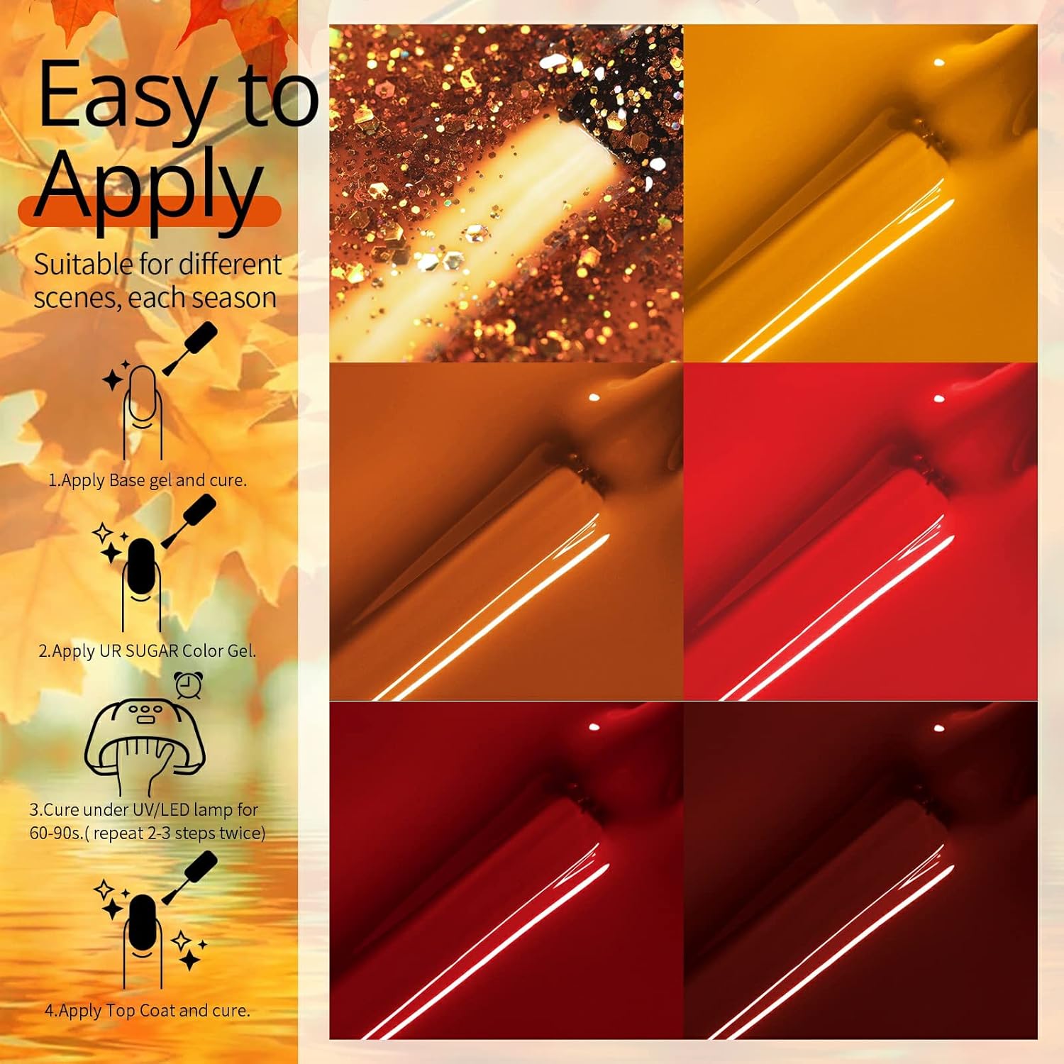 Autumn Maple Sparkle Shiny Glitter Gel Nail Polish Long-Lasting Manicure Essentials-Free Shipping - Lady Luana Luxe Nails