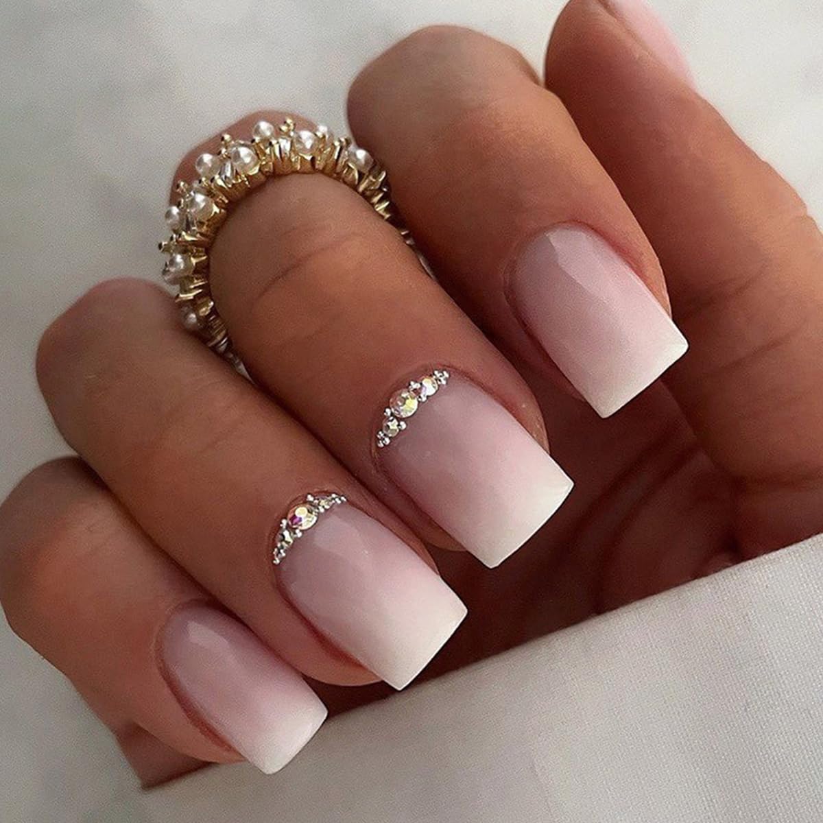 Elegant Rhinestone Ombre Press-On Nails Square Acrylic Fake Nails - Free Shipping
