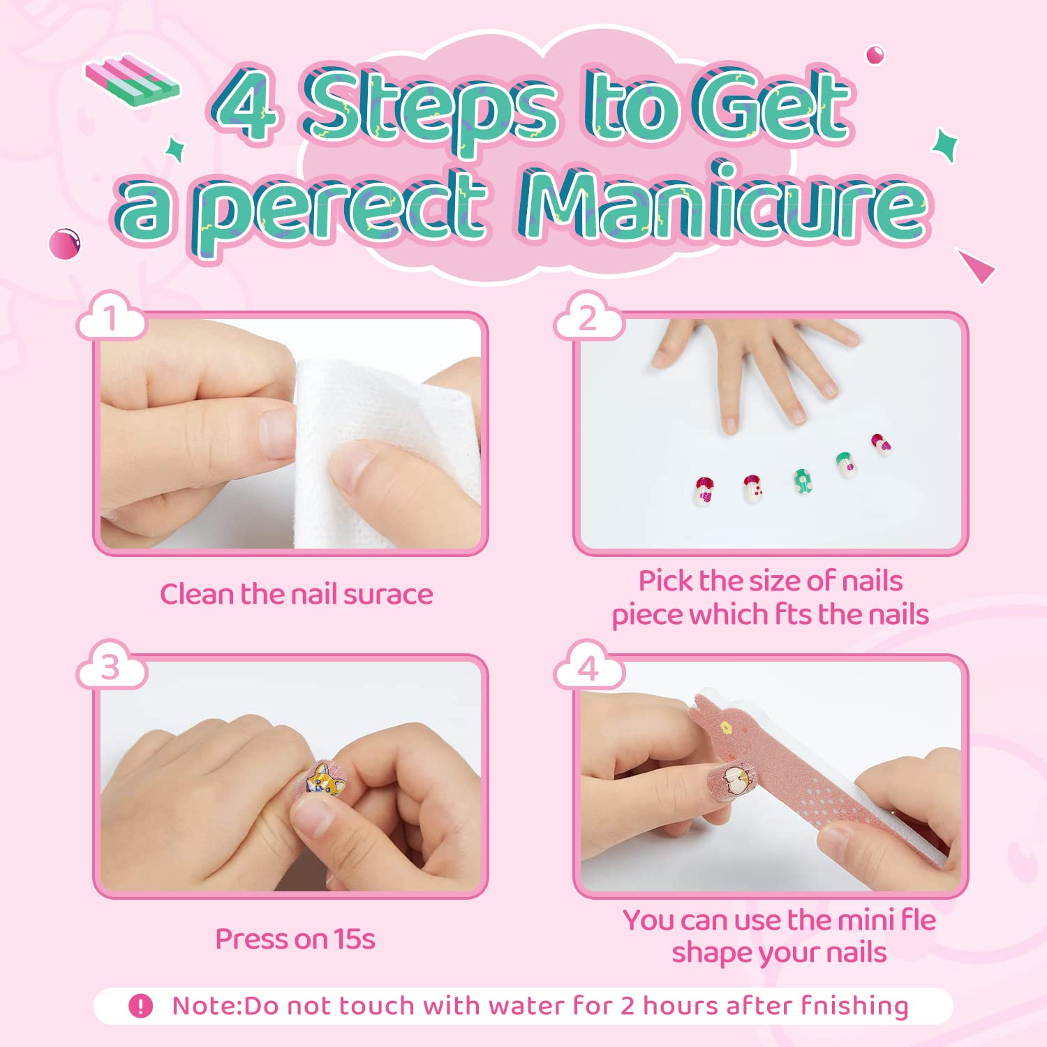 Kids Weather Designs 144Pcs Press on Nails - Cute Pre-Glue Full Cover Acrylic Nail Tips Kit - Free Shipping