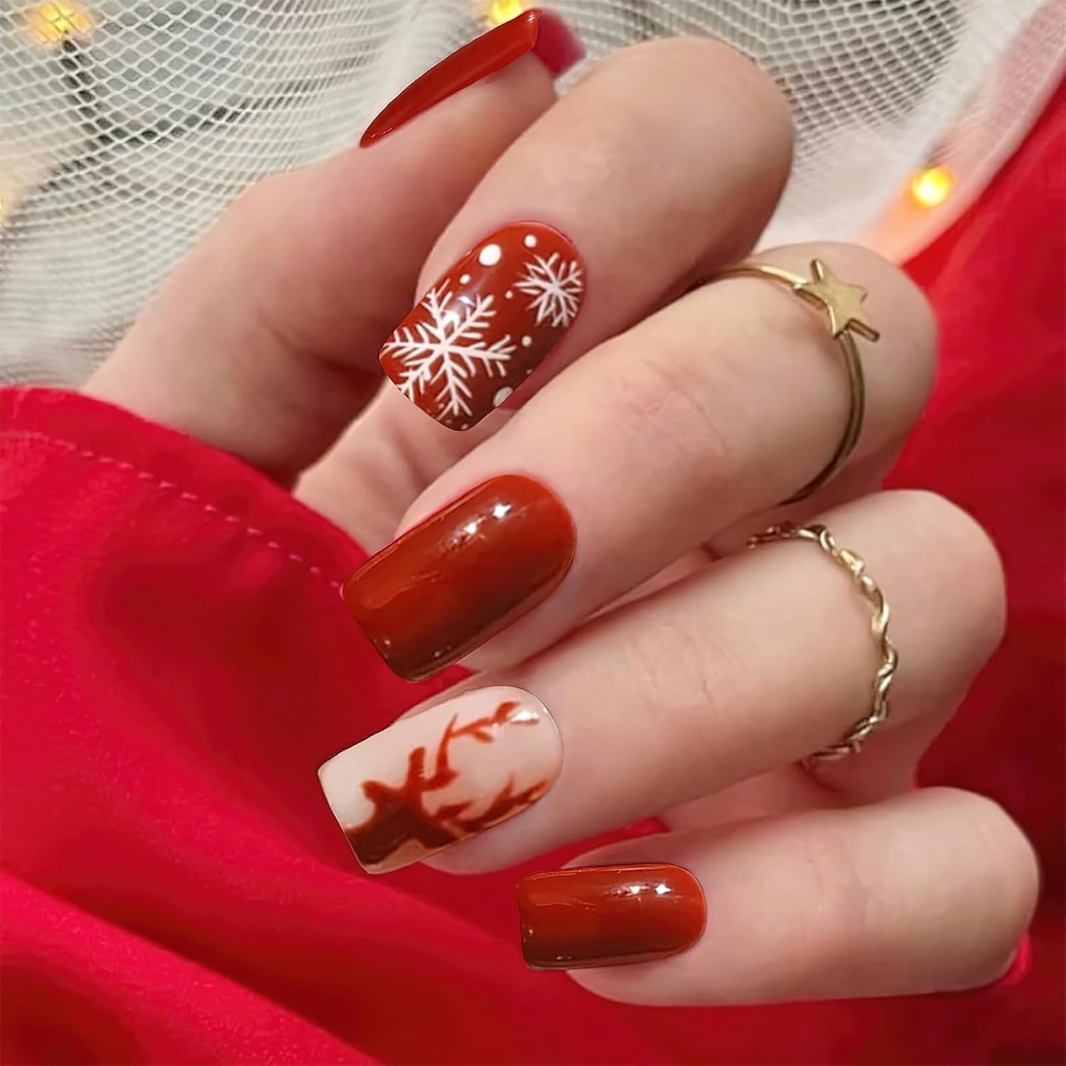 Christmas Hat Bow Design Press-On Nails Short Square Acrylic Set 24pcs Stick-On Manicure-Free Shipping - Lady Luana Luxe Nails