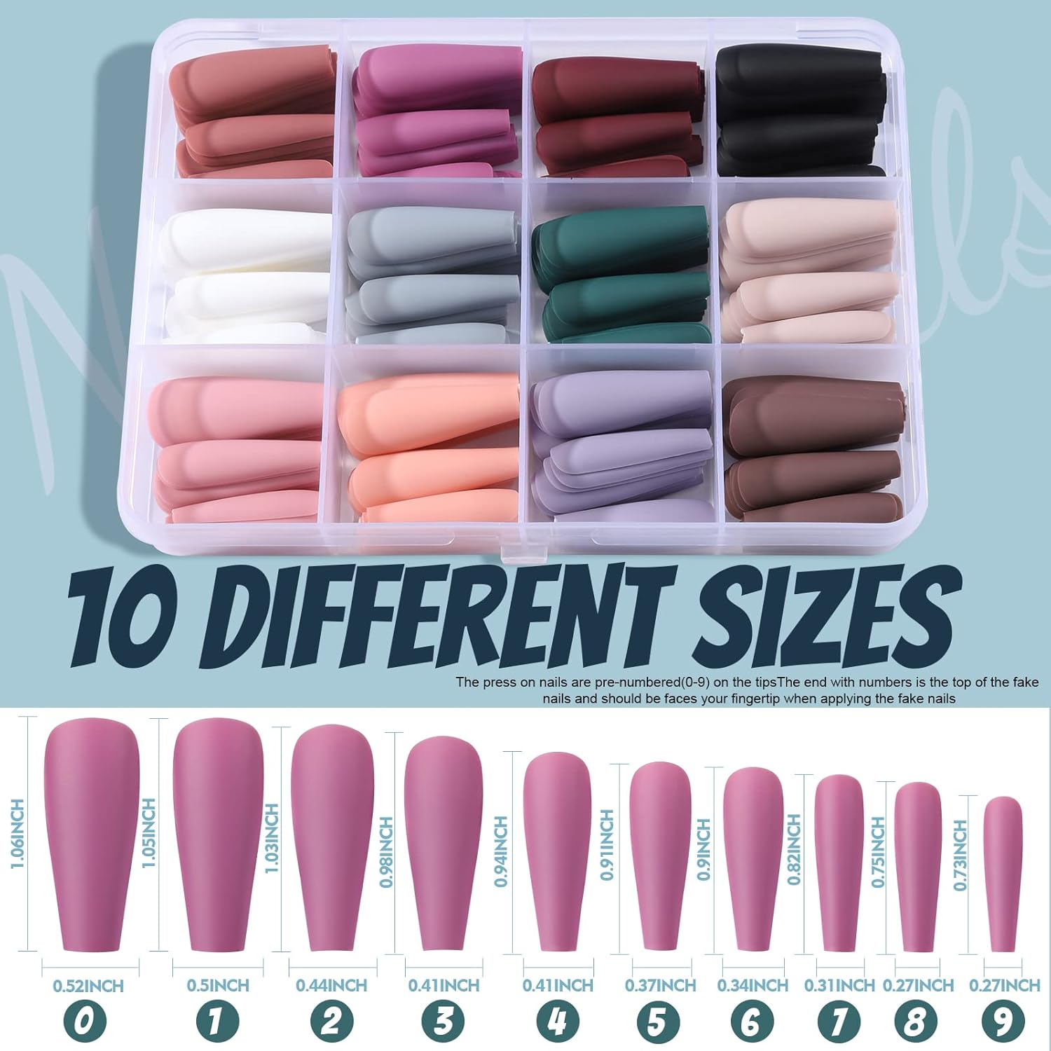 240pcs Matte Long Coffin Acrylic Glue-On Nails Kit 12 Full Set-Free Shipping