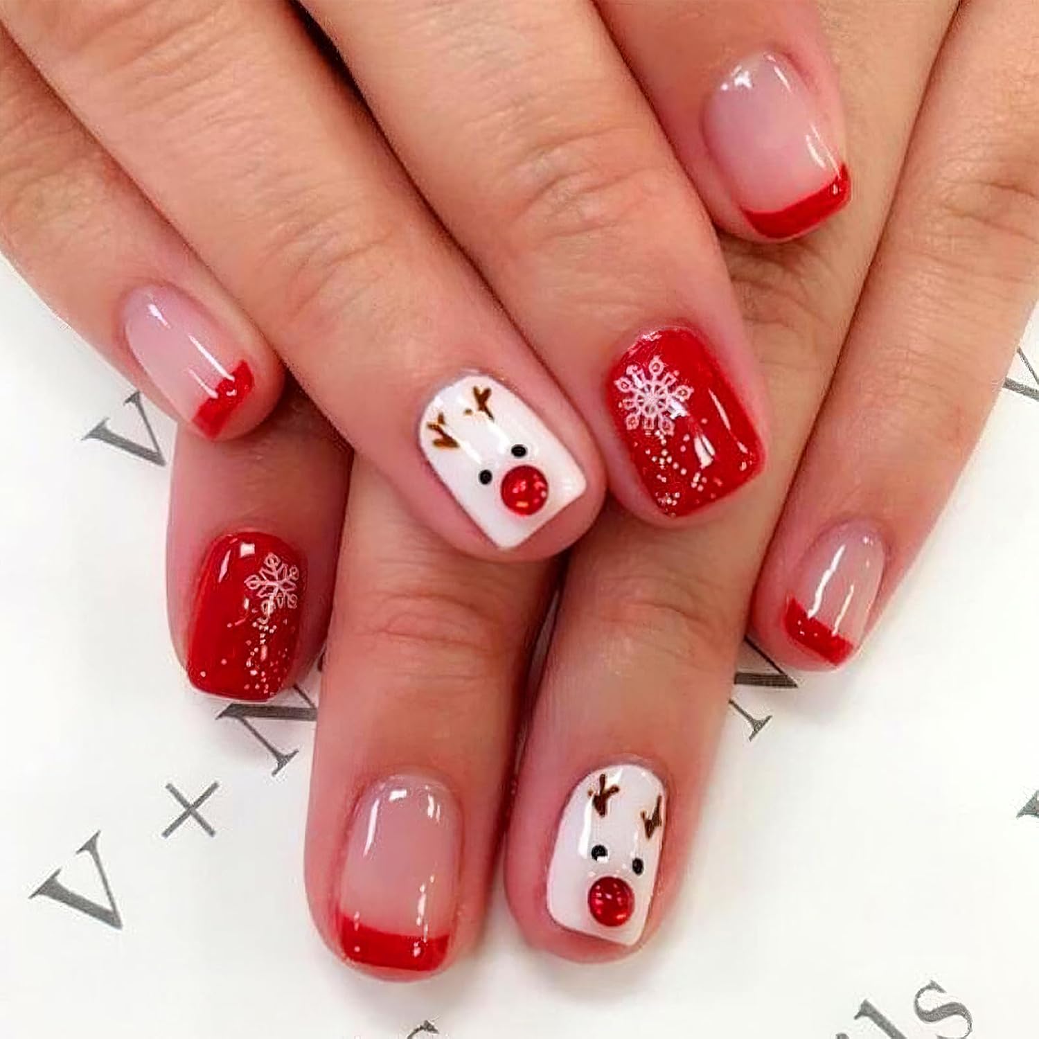 Christmas Hat Bow Design Press-On Nails Short Square Acrylic Set 24pcs Stick-On Manicure-Free Shipping - Lady Luana Luxe Nails