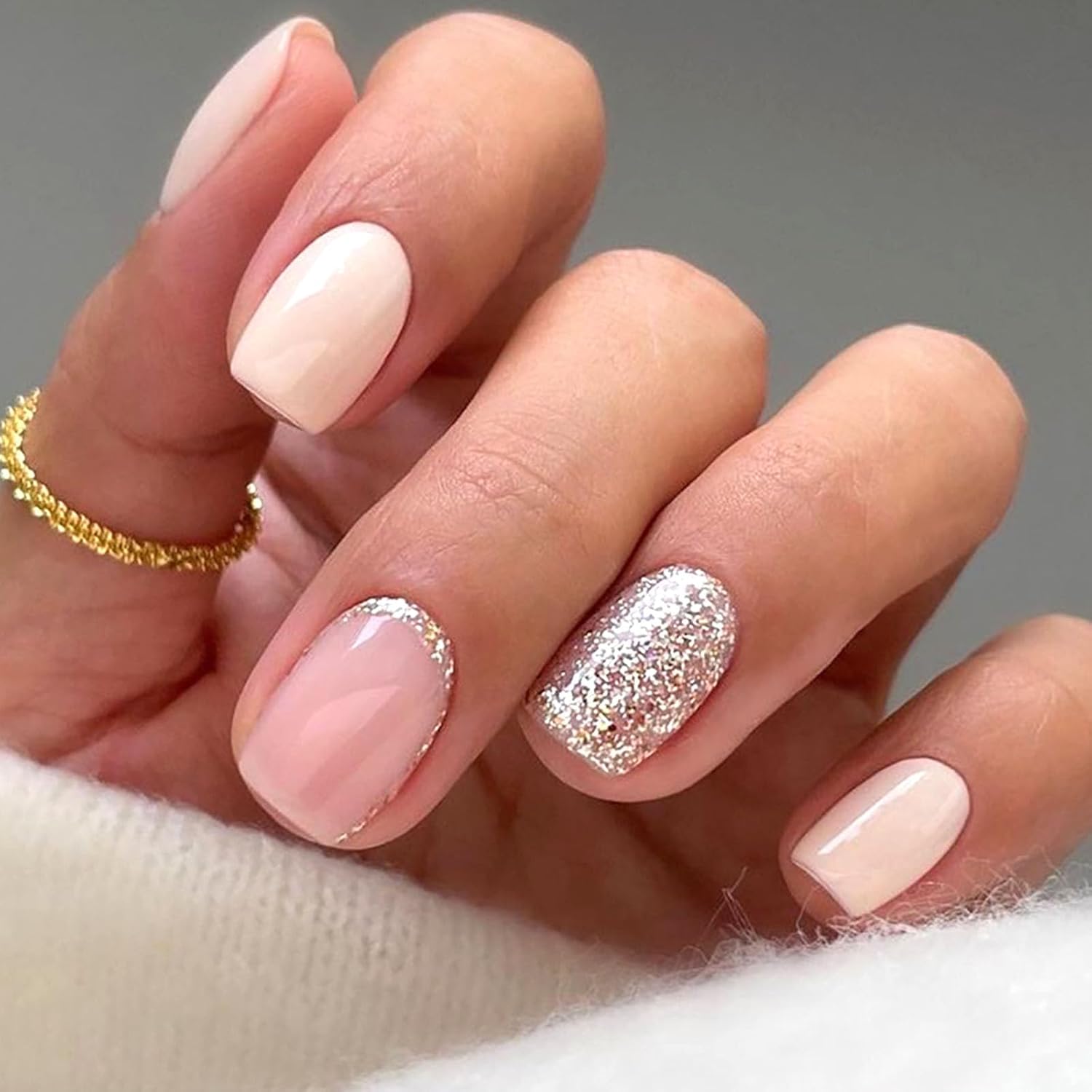 Glittering Short Square Nails