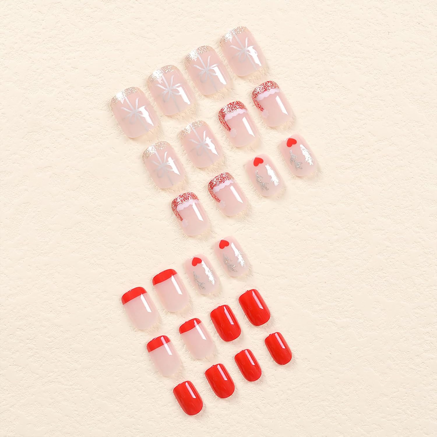 Christmas Hat Bow Design Press-On Nails Short Square Acrylic Set 24pcs Stick-On Manicure-Free Shipping - Lady Luana Luxe Nails