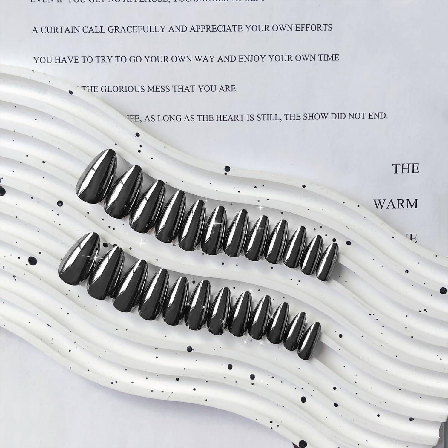 Black Chrome Metal Press-On Nails Almond False Nails - Free Shipping