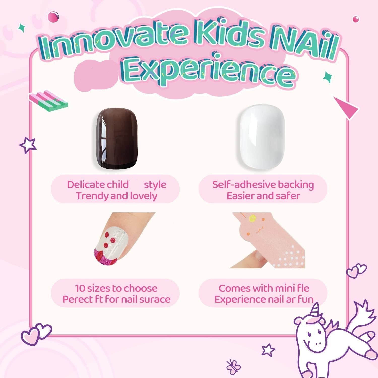 Kids Weather Designs 144Pcs Press on Nails - Cute Pre-Glue Full Cover Acrylic Nail Tips Kit - Free Shipping
