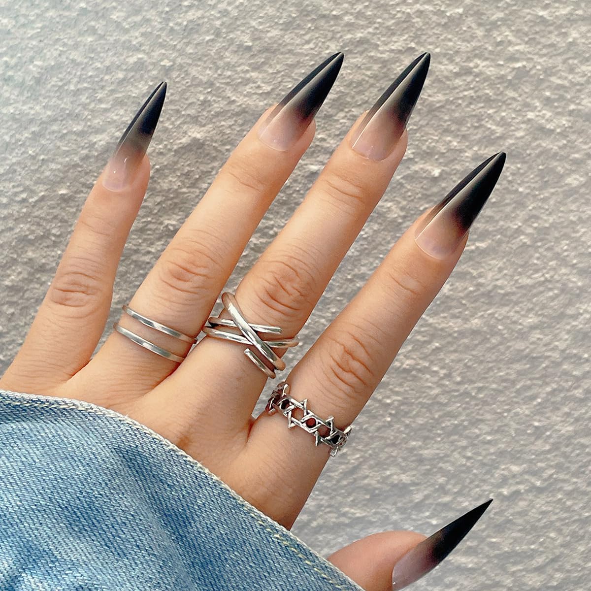 Stiletto Press on Nails Black Ombre Pink Bare - Lady Luana Luxe Nails