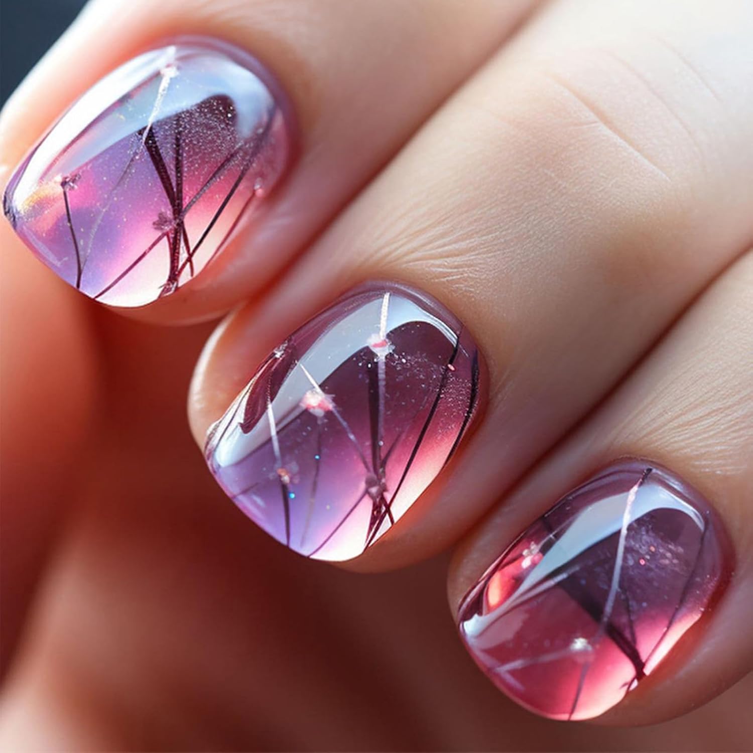 Chic Gradient Glossy Press-On Nails Short Square Acrylic False Nails - Free Shipping