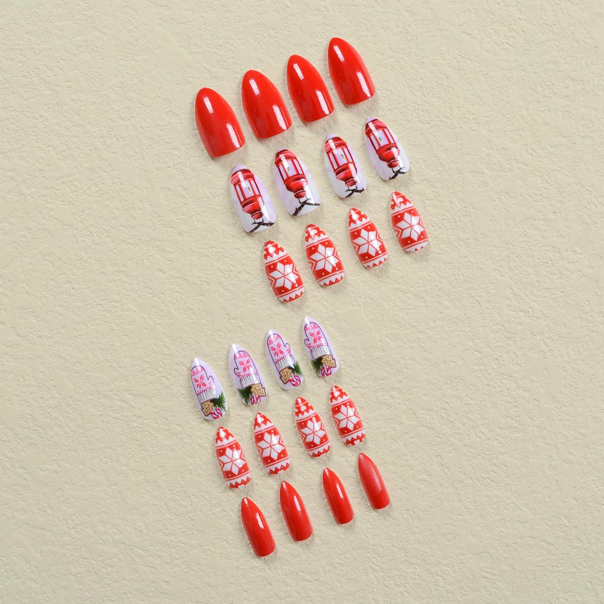 Holiday Red White Snowflake Glove Candle Light Christmas Press-On Nails Acrylic False Nails-Free Shipping